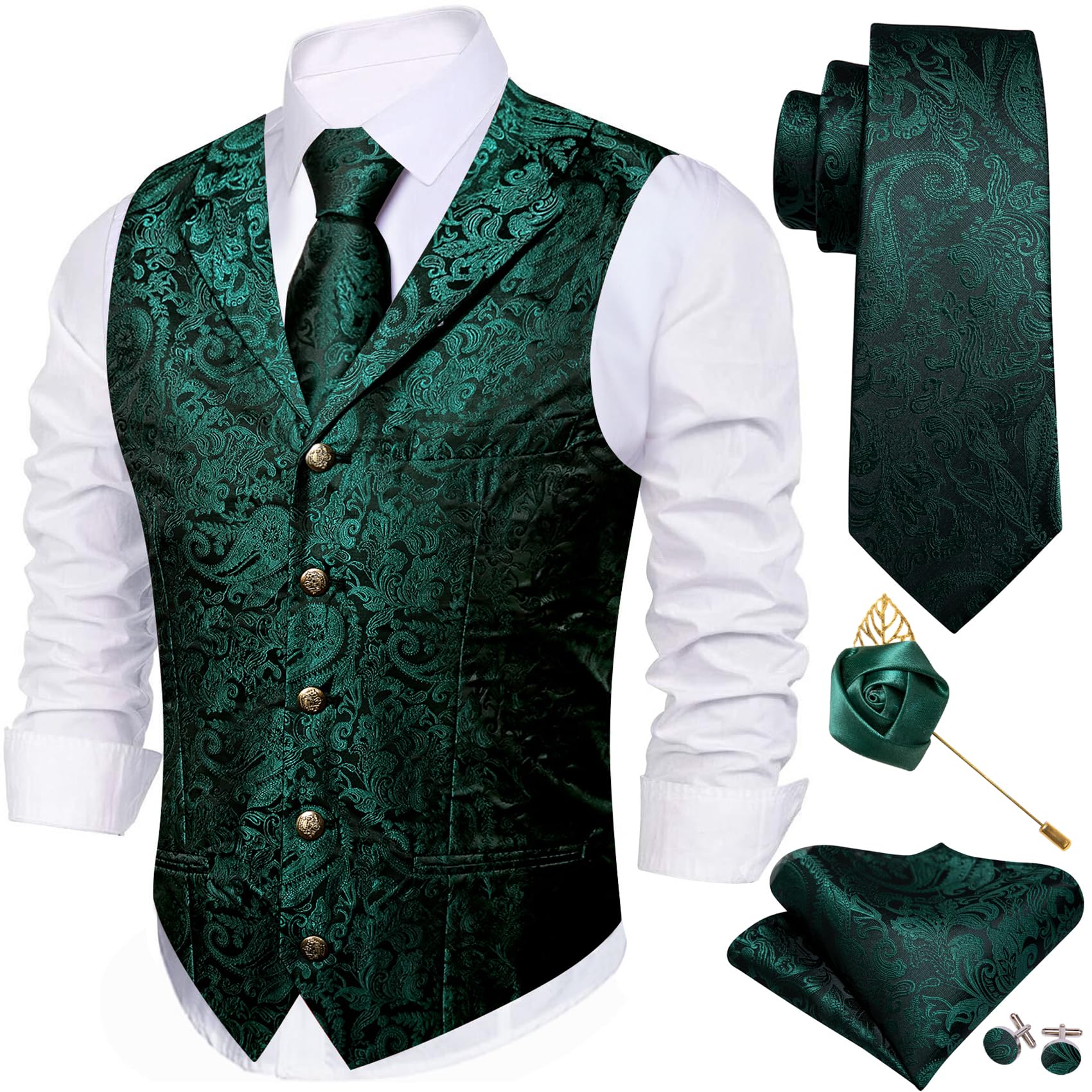 Foto 2 pulgar | Conjunto De Chaleco Vest Barry.wang De Seda Con Solapa Y Cuello Tipo Chal Para Hombre - Venta Internacional.