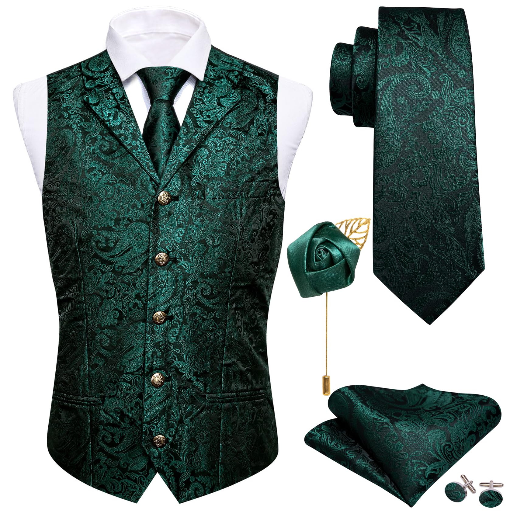 Foto 4 pulgar | Conjunto De Chaleco Vest Barry.wang De Seda Con Solapa Y Cuello Tipo Chal Para Hombre - Venta Internacional.