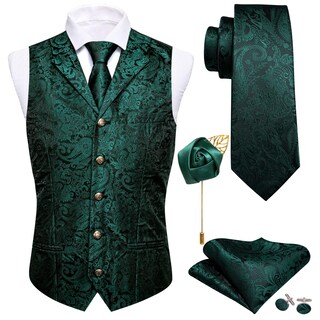 Foto 3 | Conjunto De Chaleco Vest Barry.wang De Seda Con Solapa Y Cuello Tipo Chal Para Hombre - Venta Internacional.