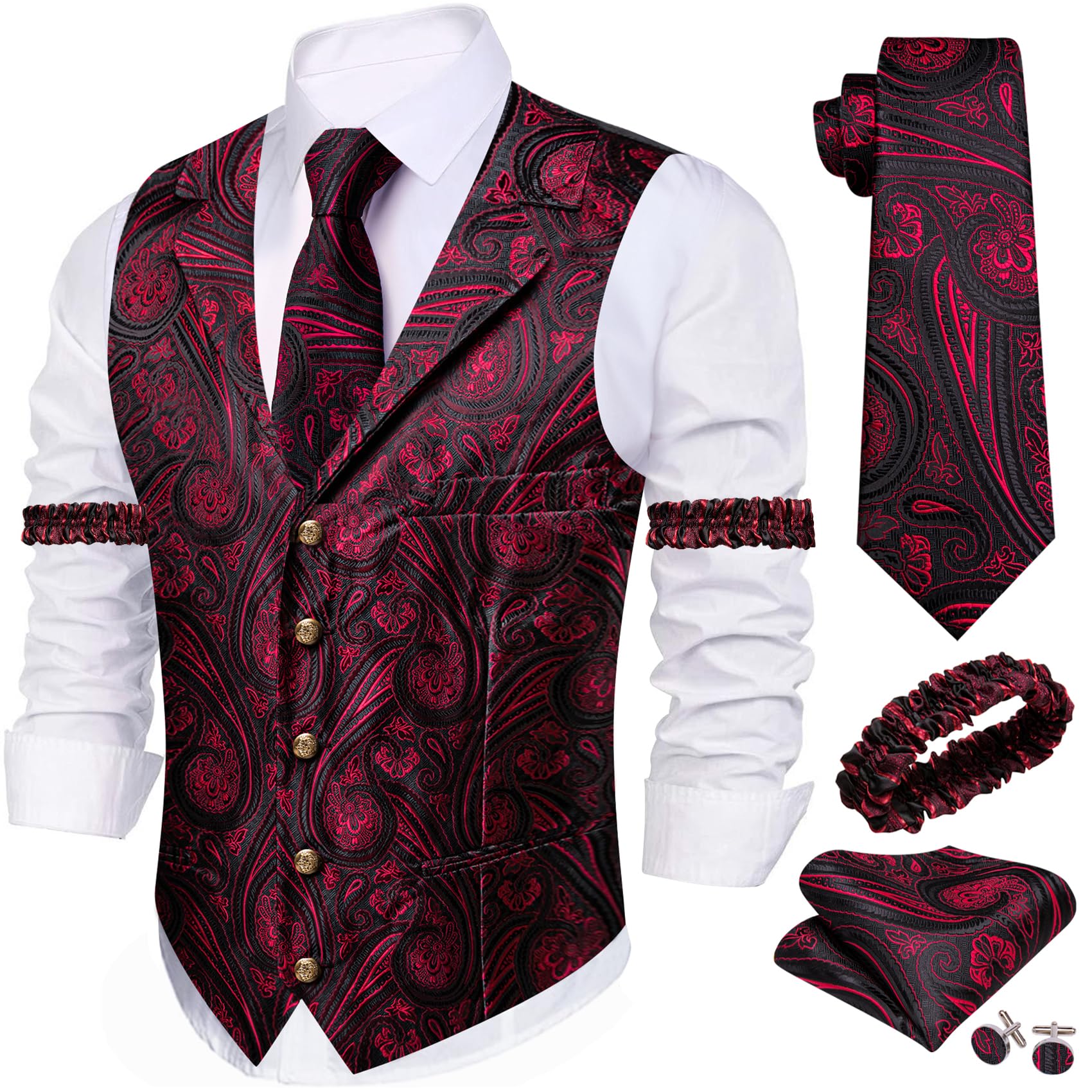 Foto 1 | Chaleco Barry.wang De Seda Para Hombre Con Solapa, Cuello Tipo Chal Y Corbata - Venta Internacional.