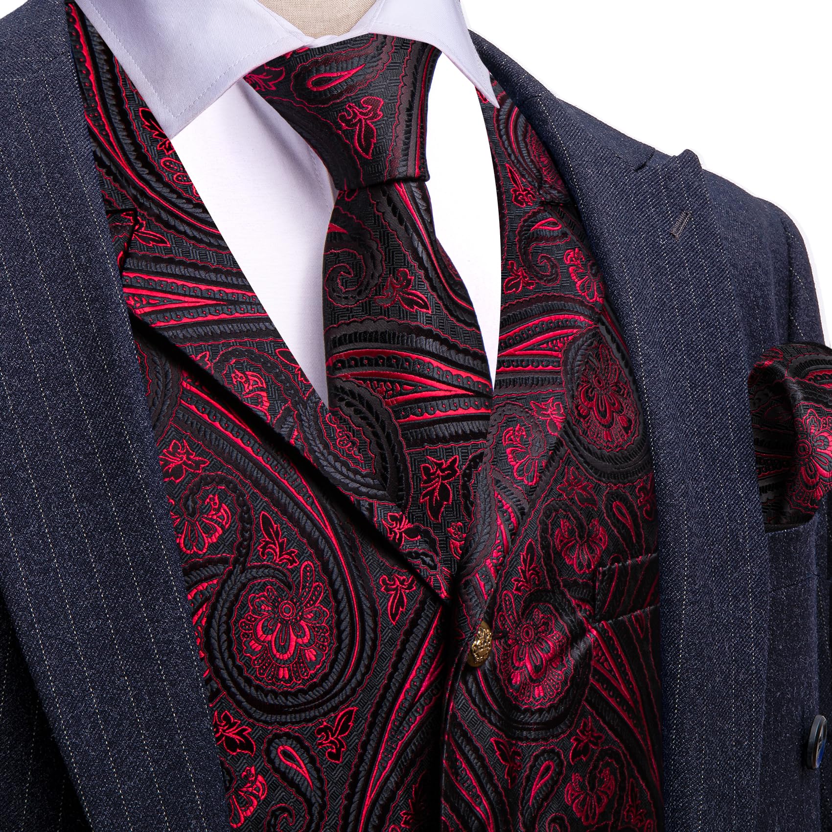 Foto 3 | Chaleco Barry.wang De Seda Para Hombre Con Solapa, Cuello Tipo Chal Y Corbata - Venta Internacional.