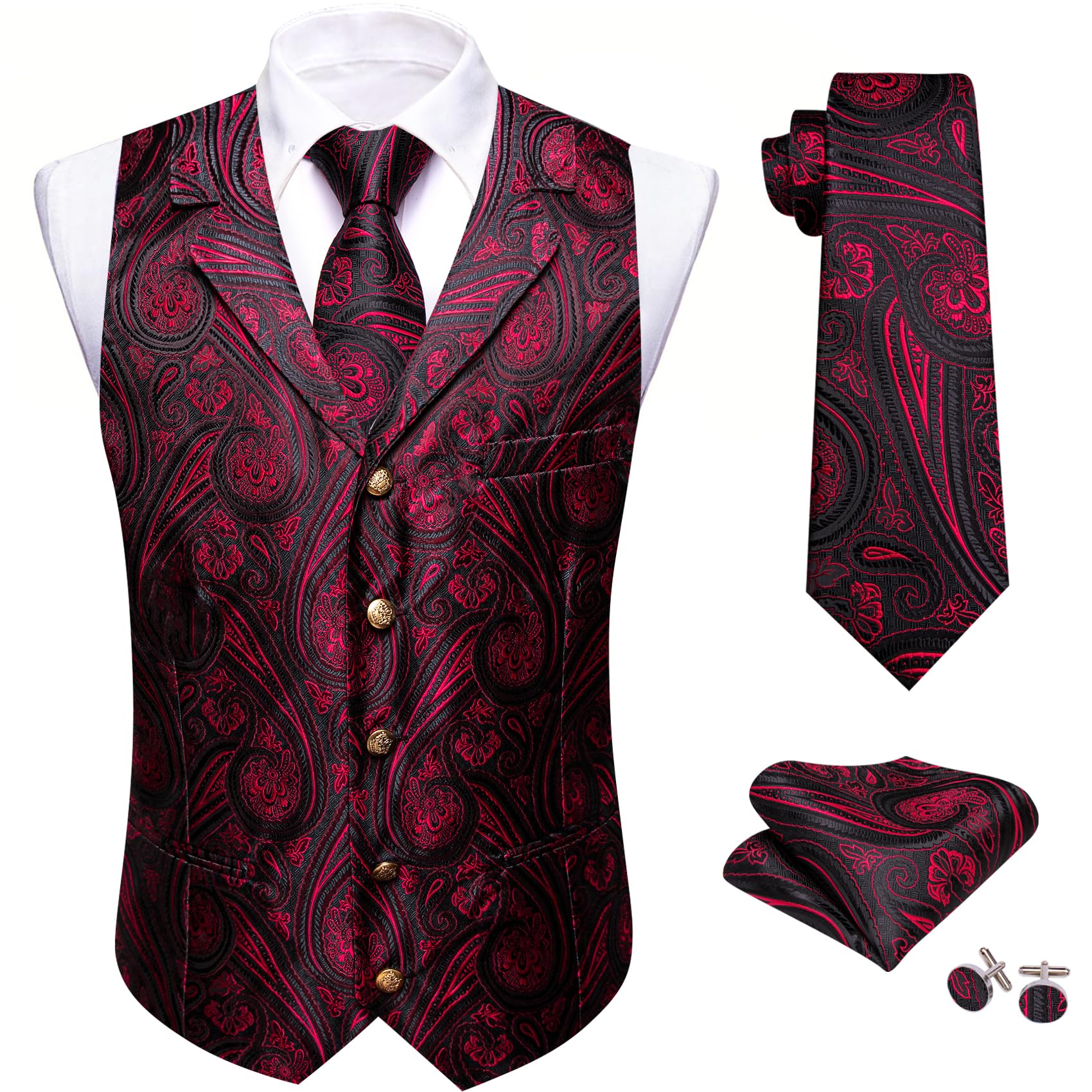 Foto 4 | Chaleco Barry.wang De Seda Para Hombre Con Solapa, Cuello Tipo Chal Y Corbata - Venta Internacional.