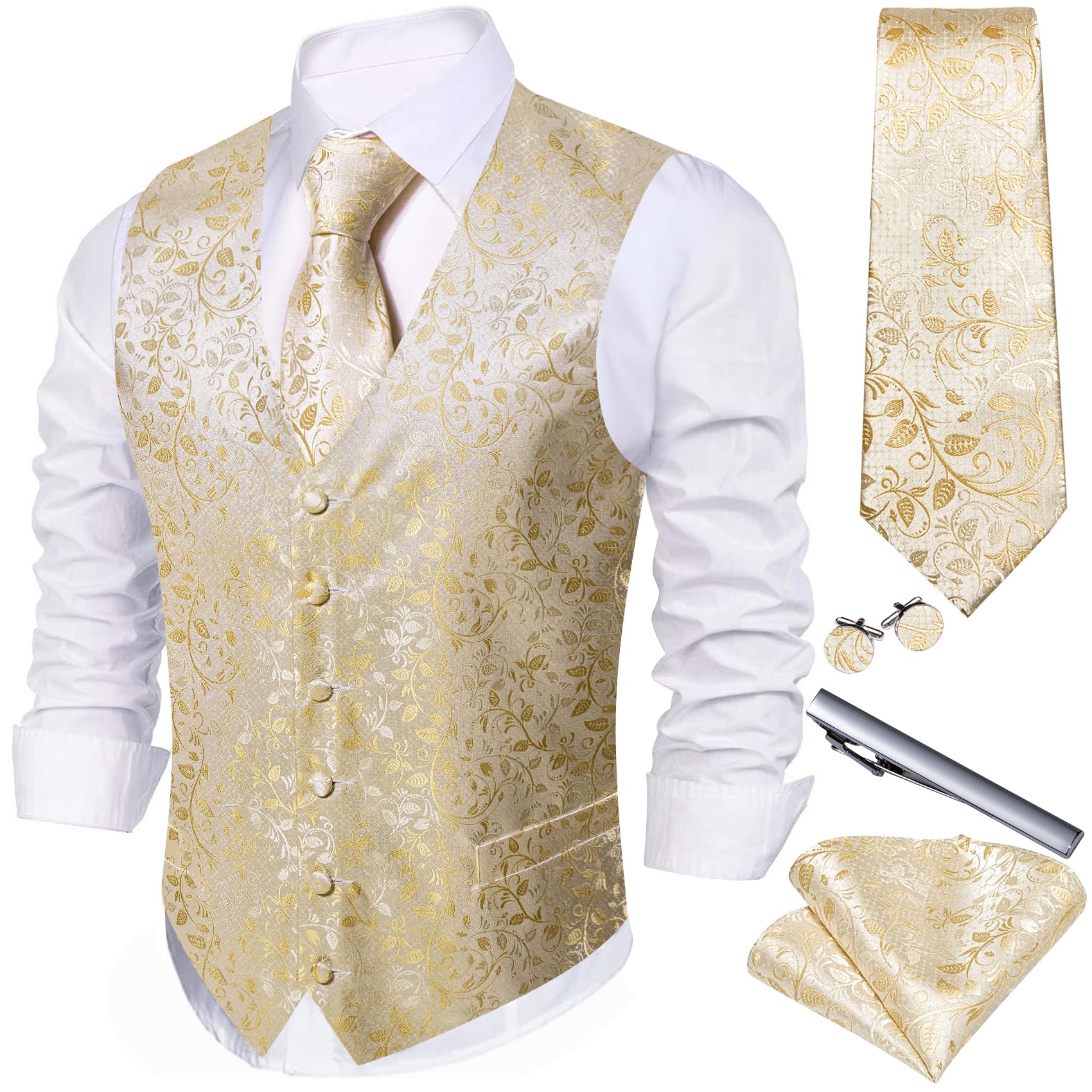 Foto 2 pulgar | Conjunto De Chaleco Barry.wang En Jacquard De Seda Beige Para Hombre - Venta Internacional.