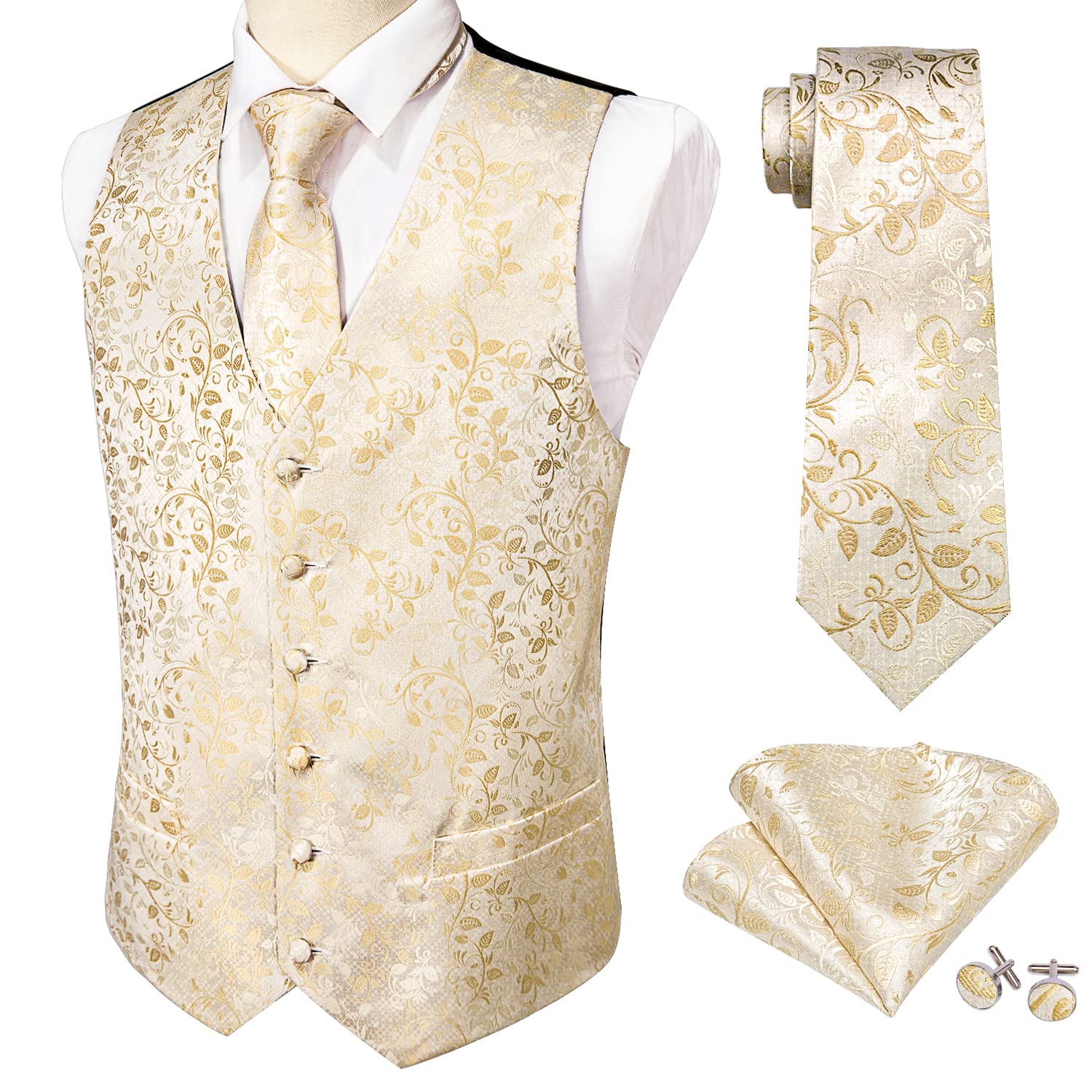 Foto 4 pulgar | Conjunto De Chaleco Barry.wang En Jacquard De Seda Beige Para Hombre - Venta Internacional.