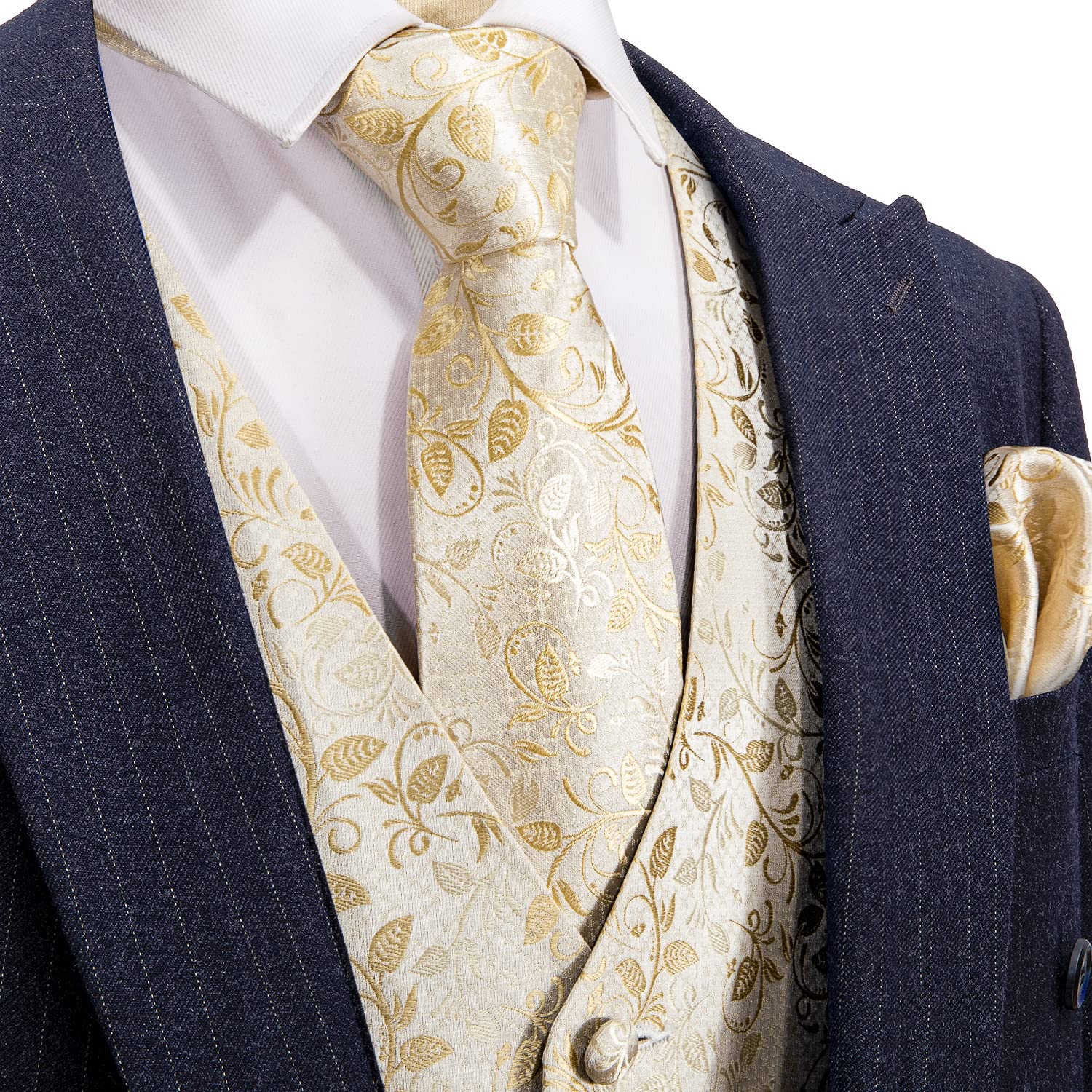 Foto 5 pulgar | Conjunto De Chaleco Barry.wang En Jacquard De Seda Beige Para Hombre - Venta Internacional.