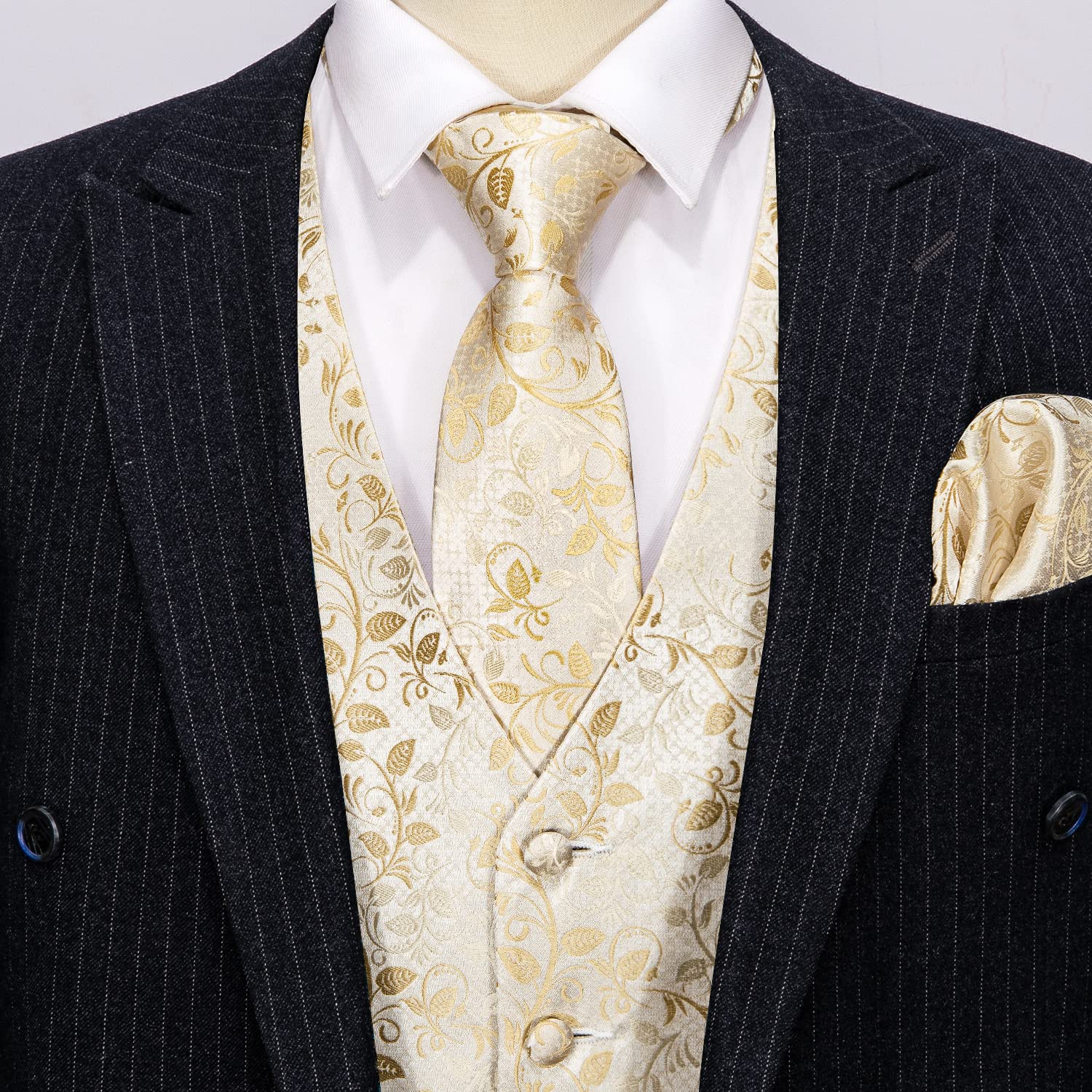 Foto 6 pulgar | Conjunto De Chaleco Barry.wang En Jacquard De Seda Beige Para Hombre - Venta Internacional.