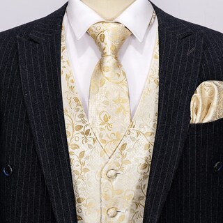 Foto 5 | Conjunto De Chaleco Barry.wang En Jacquard De Seda Beige Para Hombre - Venta Internacional.