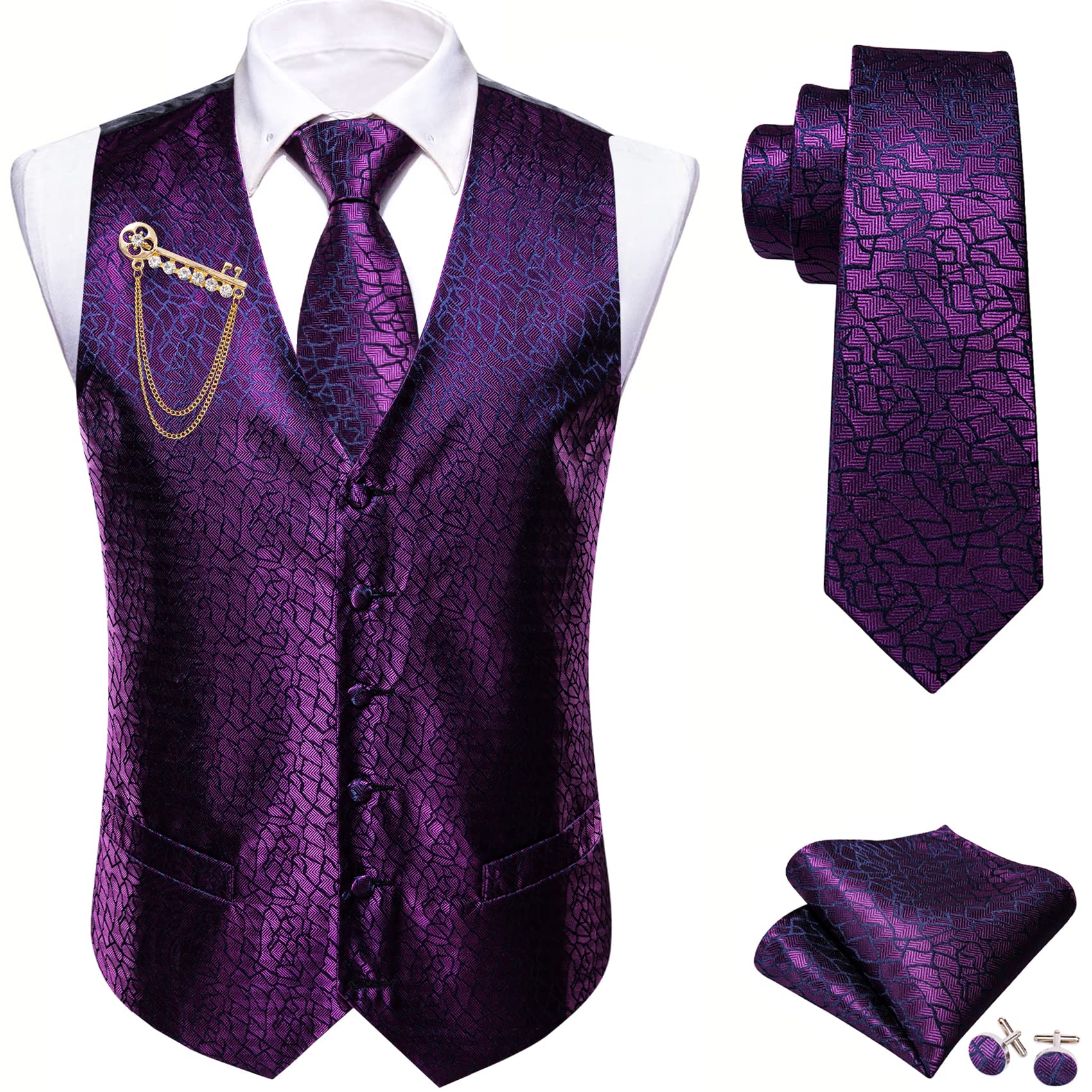Conjunto De Chaleco De Vestir Barry.wang, Chaleco De Seda Morado Para Hombre, 5 Unidades - Venta Internacional.