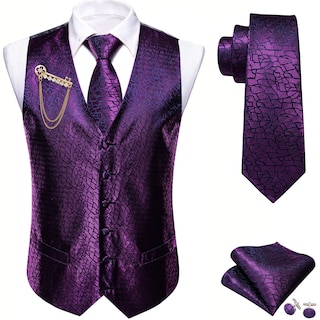 Foto 1 | Conjunto De Chaleco De Vestir Barry.wang, Chaleco De Seda Morado Para Hombre, 5 Unidades - Venta Internacional.