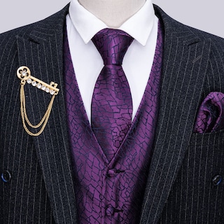 Foto 3 | Conjunto De Chaleco De Vestir Barry.wang, Chaleco De Seda Morado Para Hombre, 5 Unidades - Venta Internacional.