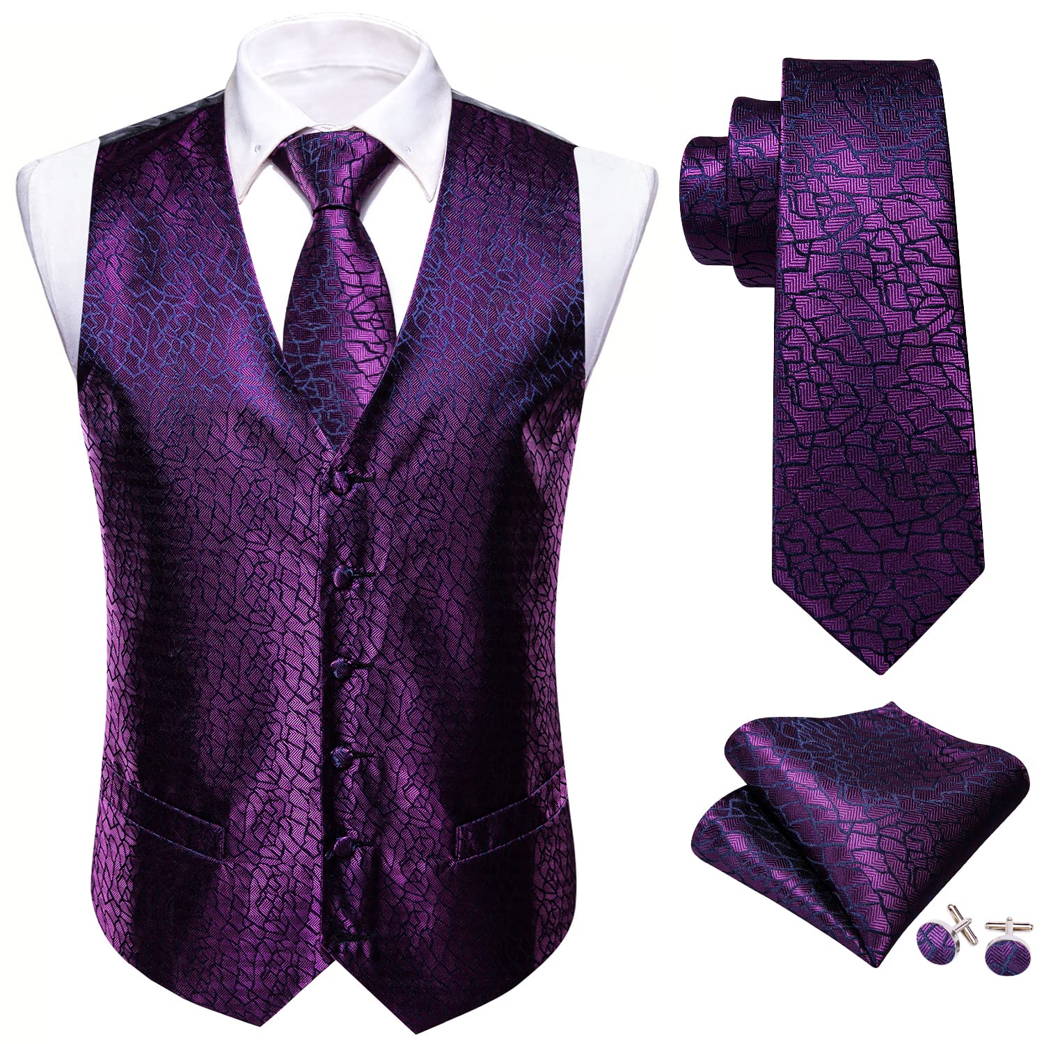Foto 6 pulgar | Conjunto De Chaleco De Vestir Barry.wang, Chaleco De Seda Morado Para Hombre, 5 Unidades - Venta Internacional.