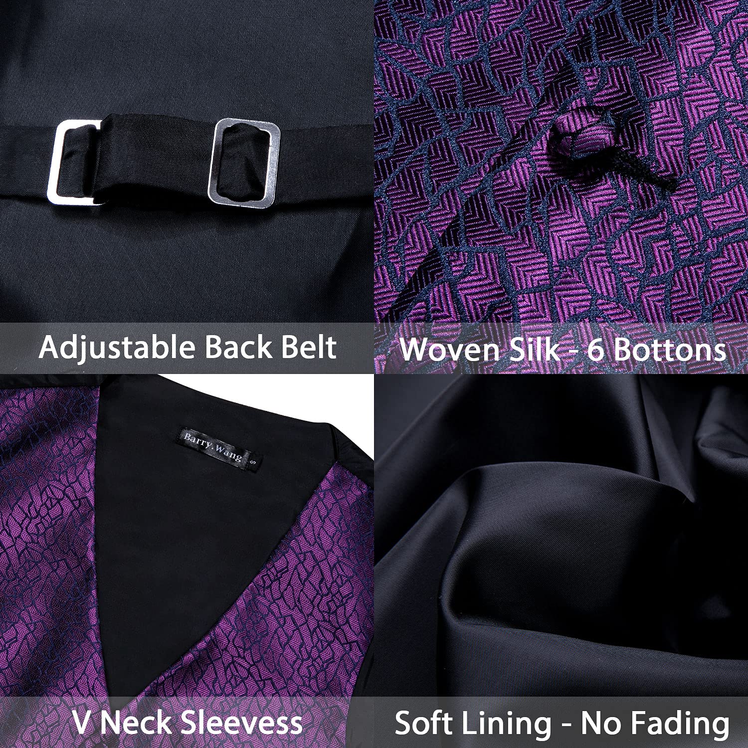 Foto 7 | Conjunto De Chaleco De Vestir Barry.wang, Chaleco De Seda Morado Para Hombre, 5 Unidades - Venta Internacional.