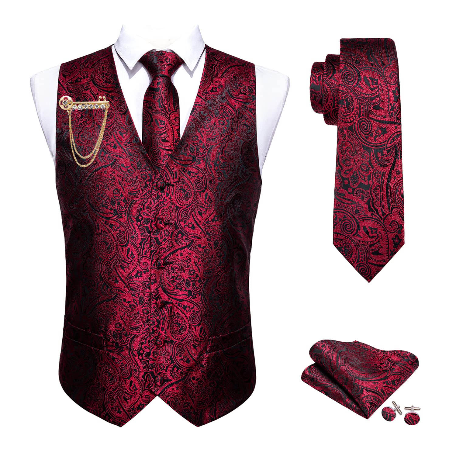 Foto 2 pulgar | Conjunto De Chaleco Barry.wang Paisley De Seda Jacquard Para Hombre - Venta Internacional.