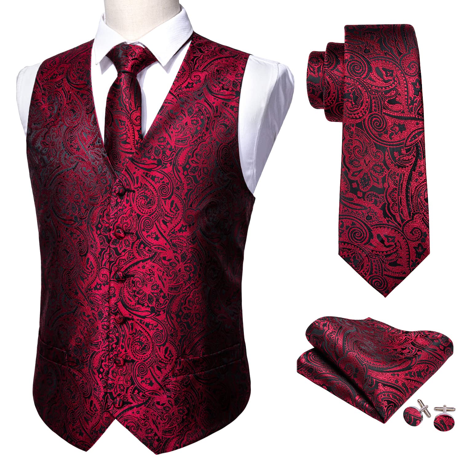 Foto 4 pulgar | Conjunto De Chaleco Barry.wang Paisley De Seda Jacquard Para Hombre - Venta Internacional.