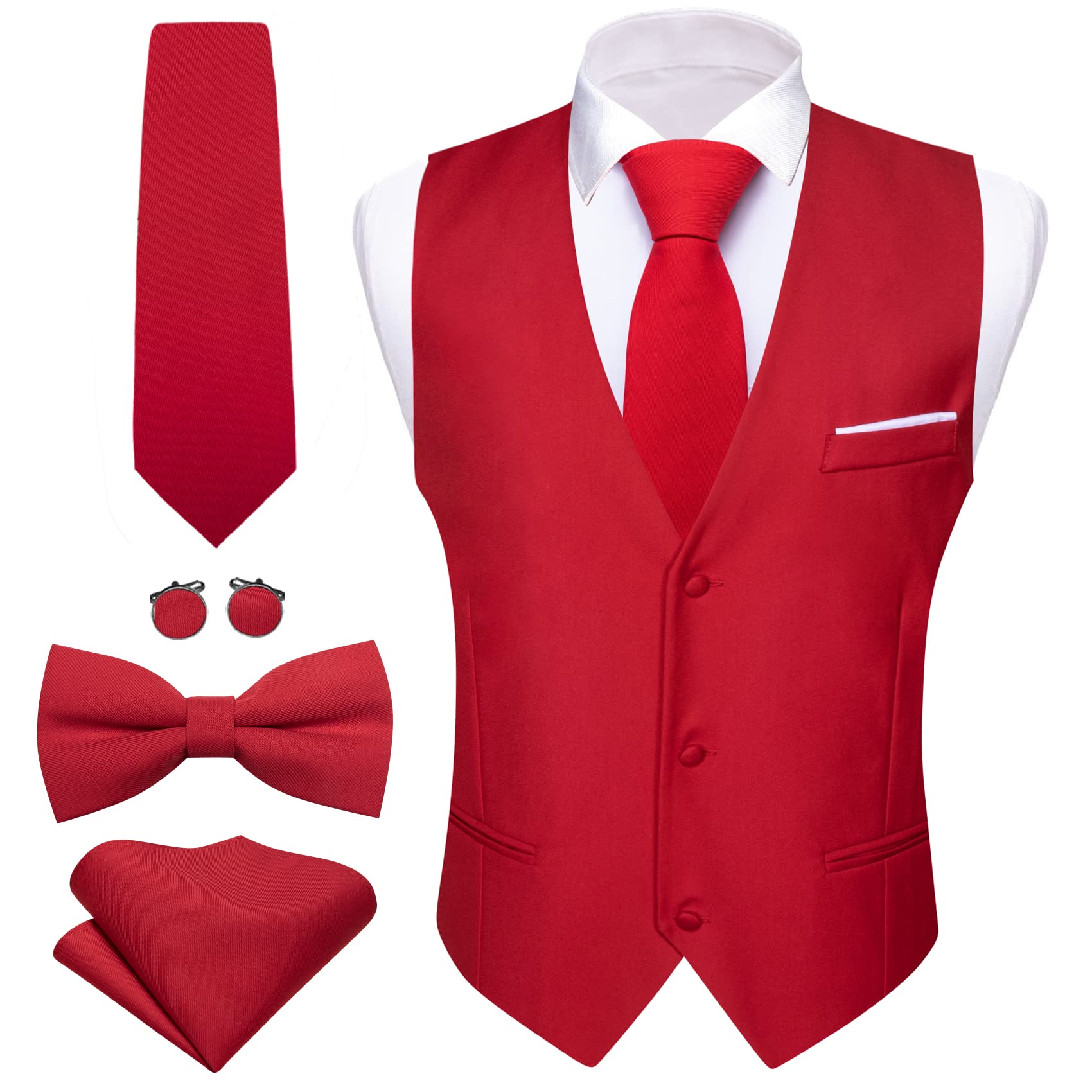 Foto 2 pulgar | Conjunto De Chaleco Barry.wang Para Hombre, Rojo, Formal, De Negocios, Ajustado - Venta Internacional.