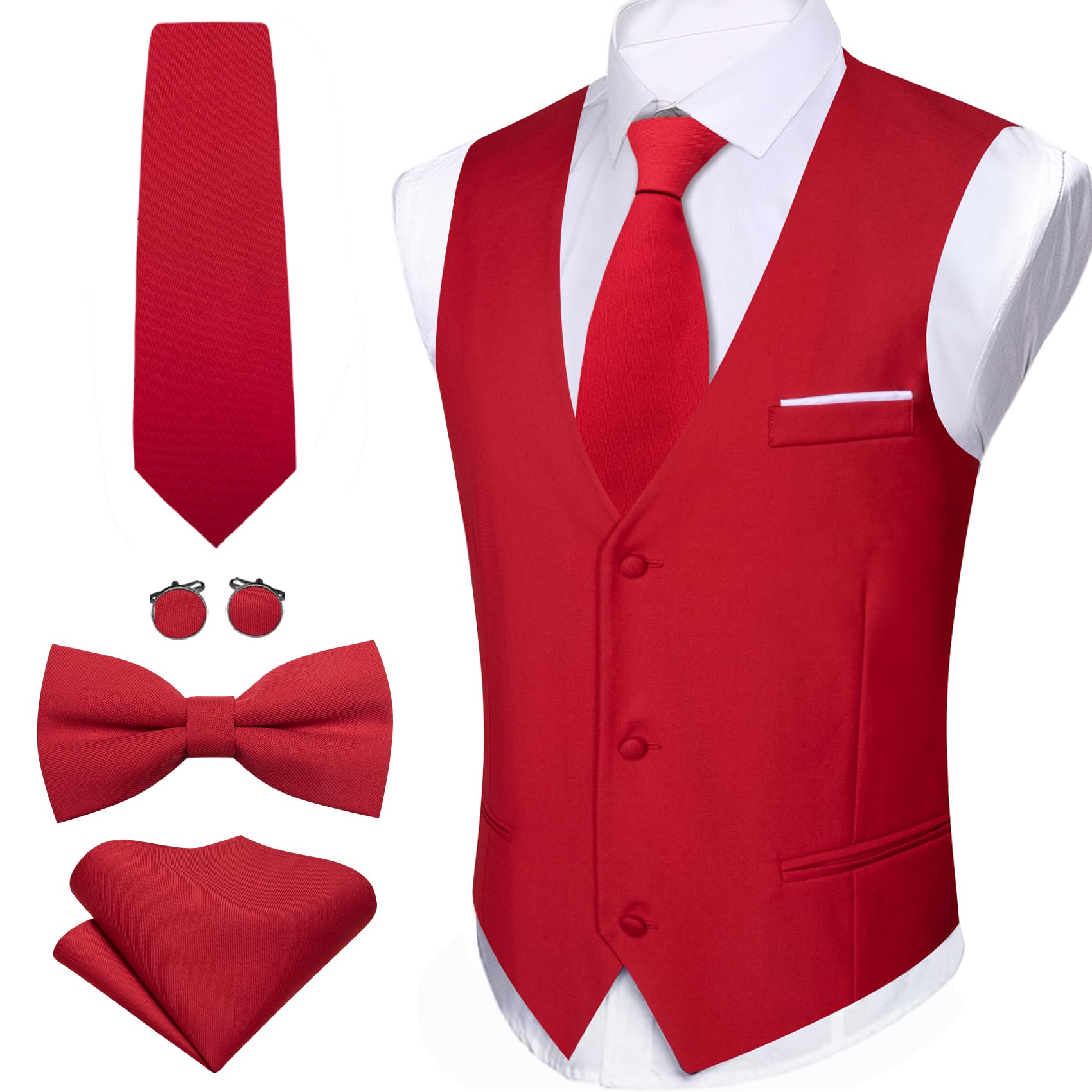 Foto 6 pulgar | Conjunto De Chaleco Barry.wang Para Hombre, Rojo, Formal, De Negocios, Ajustado - Venta Internacional.