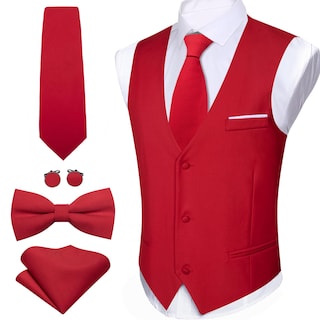 Foto 5 | Conjunto De Chaleco Barry.wang Para Hombre, Rojo, Formal, De Negocios, Ajustado - Venta Internacional.