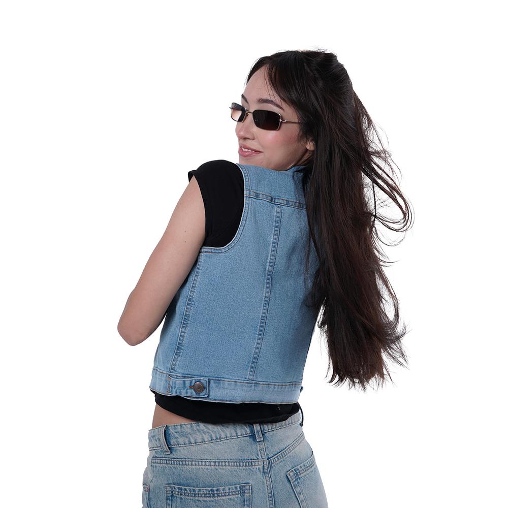 Foto 4 pulgar | Chaleco Dama Básico Con Carteras Azul