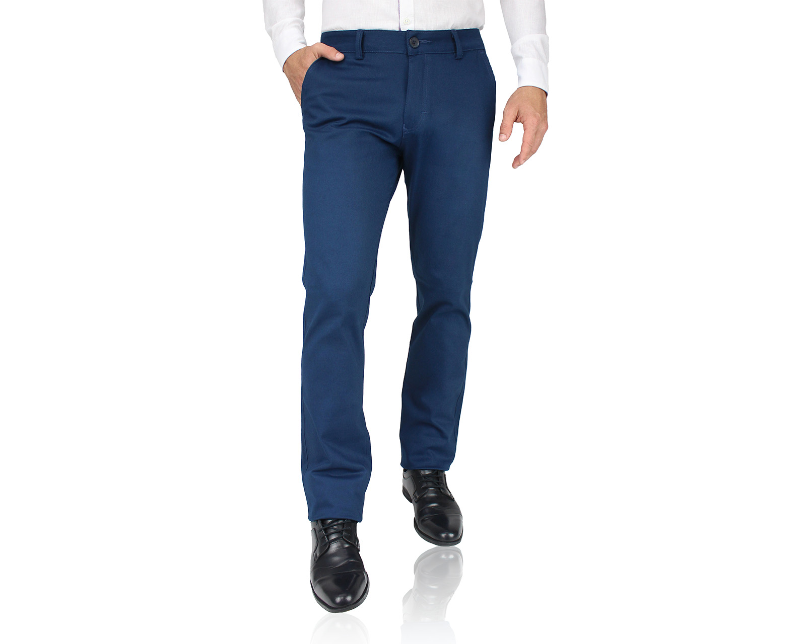 Pantalón De Vestir Para Hombre Rams Cottons Modelo Cartagena Color Azul Plumbago Corte Slim Fit Stretch