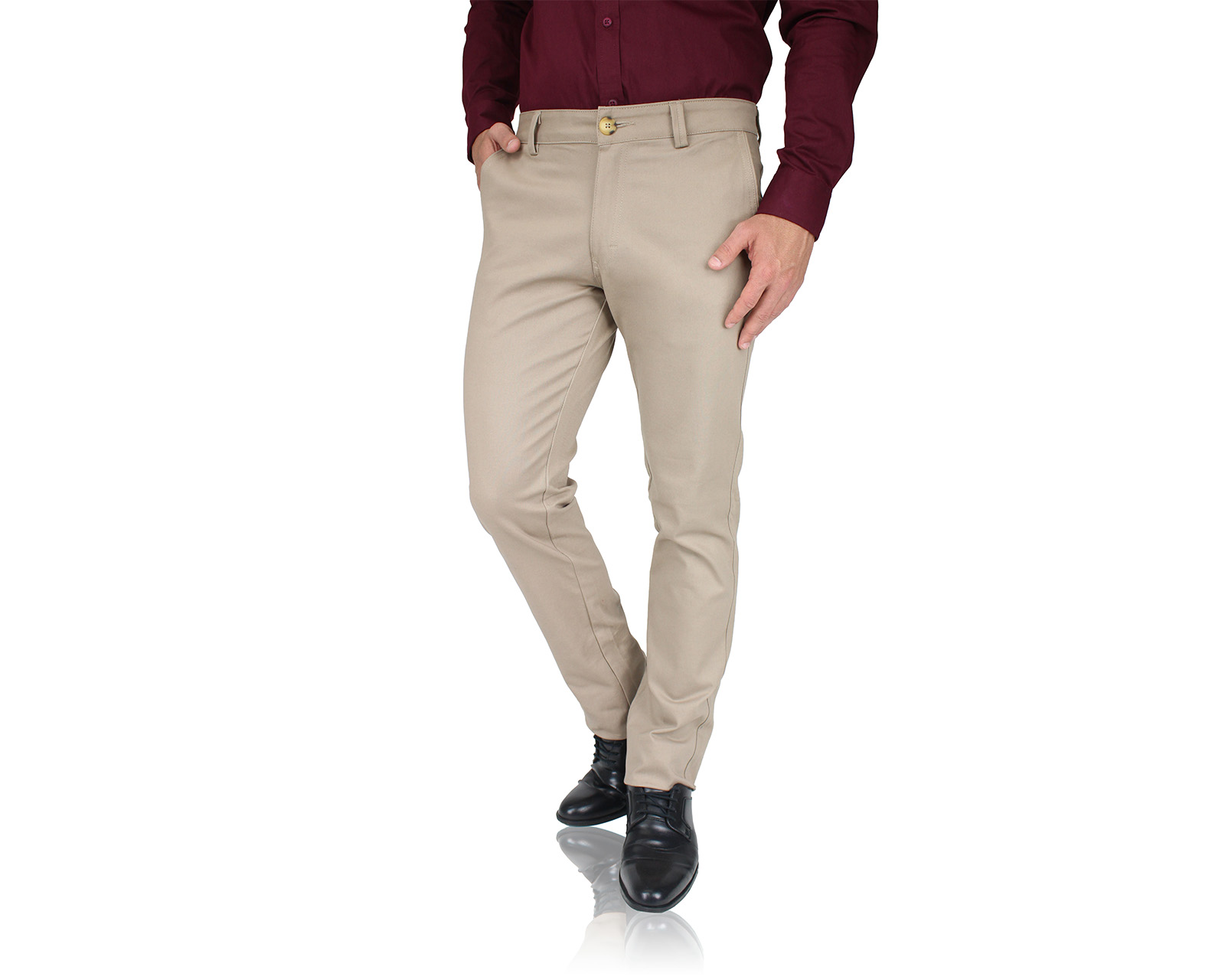 Pantalón De Vestir Para Hombre Rams Cottons Modelo Cartagena Color Caki Corte Slim Fit Stretch