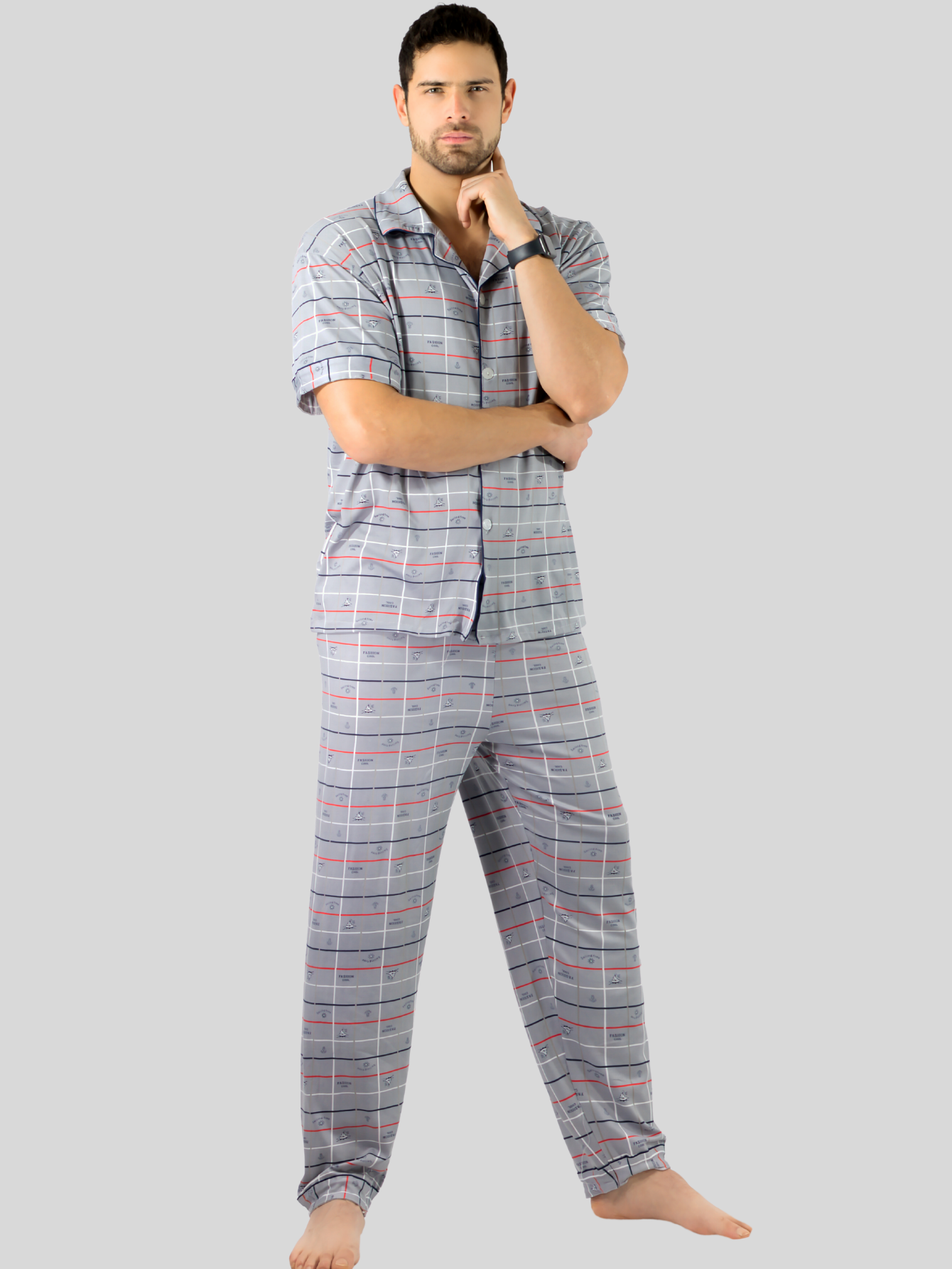 Foto 3 pulgar | Pijama para Hombre Pantalón y Camisa PIJ-091 D1