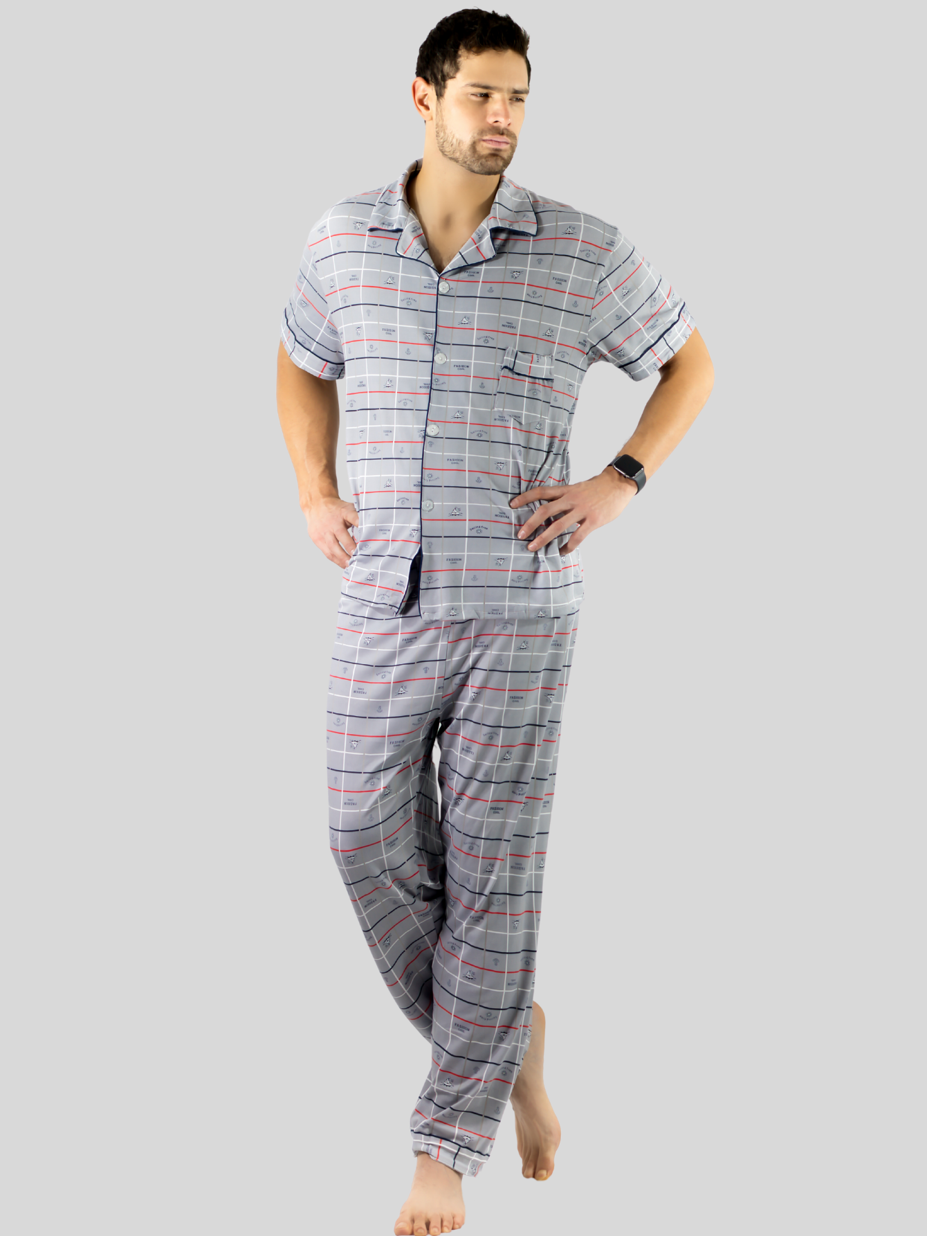 Foto 8 pulgar | Pijama para Hombre Pantalón y Camisa PIJ-091 D1