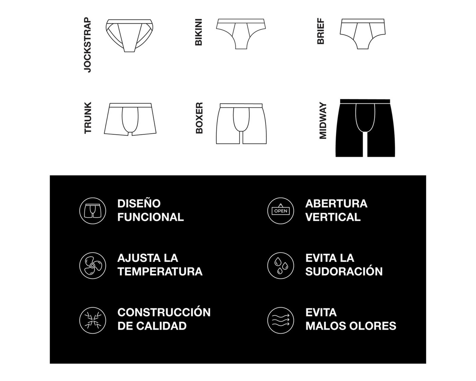 Foto 7 pulgar | Boxer Midway Brief Sport Unnder Ropa Interior Hombre 1 Pieza Color Negro