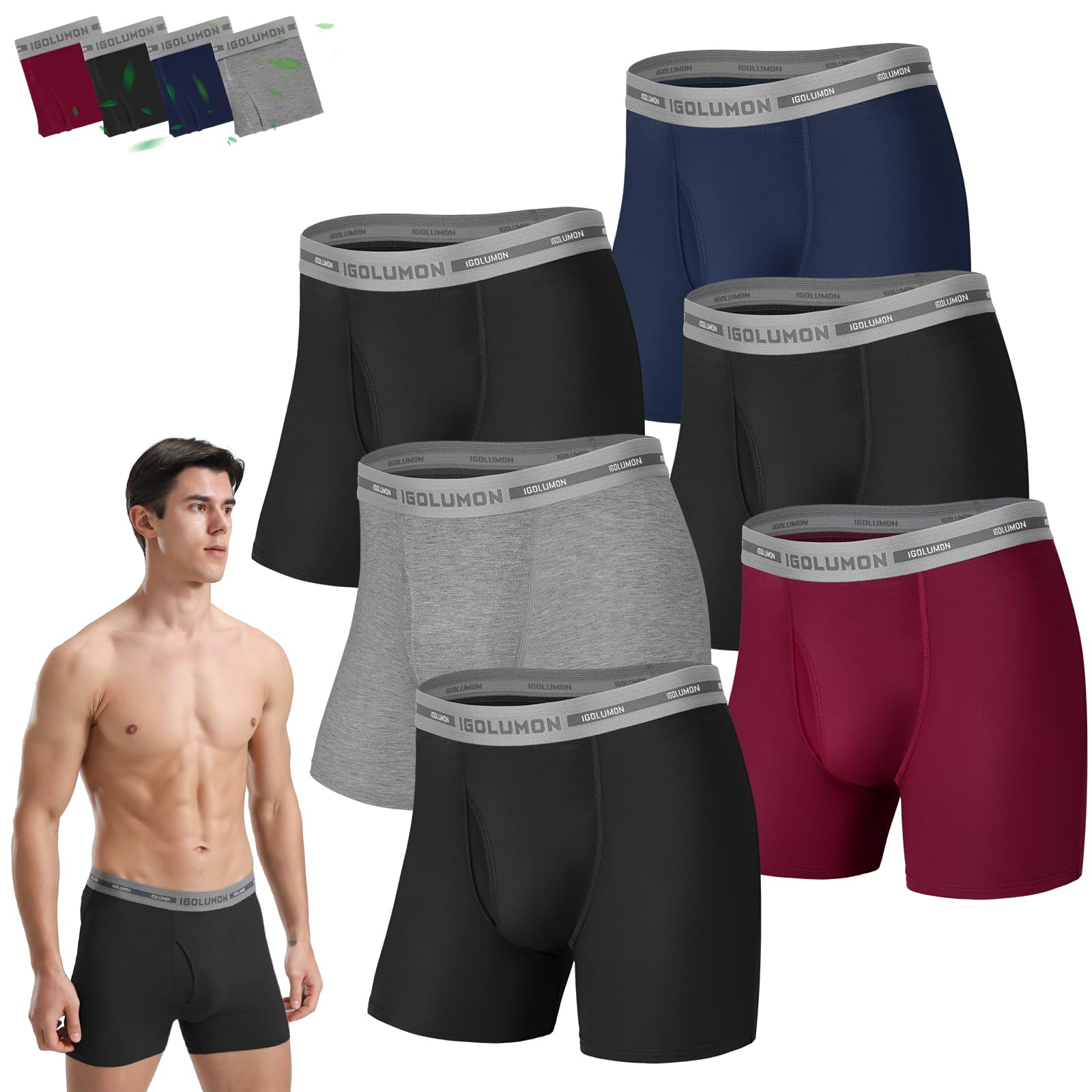 Foto 2 pulgar | Calzoncillos Tipo Bóxer Igolumon, Ropa Interior Para Hombre, Paquete De 6 Unidades, Bambú Rayón - Venta Internacional.