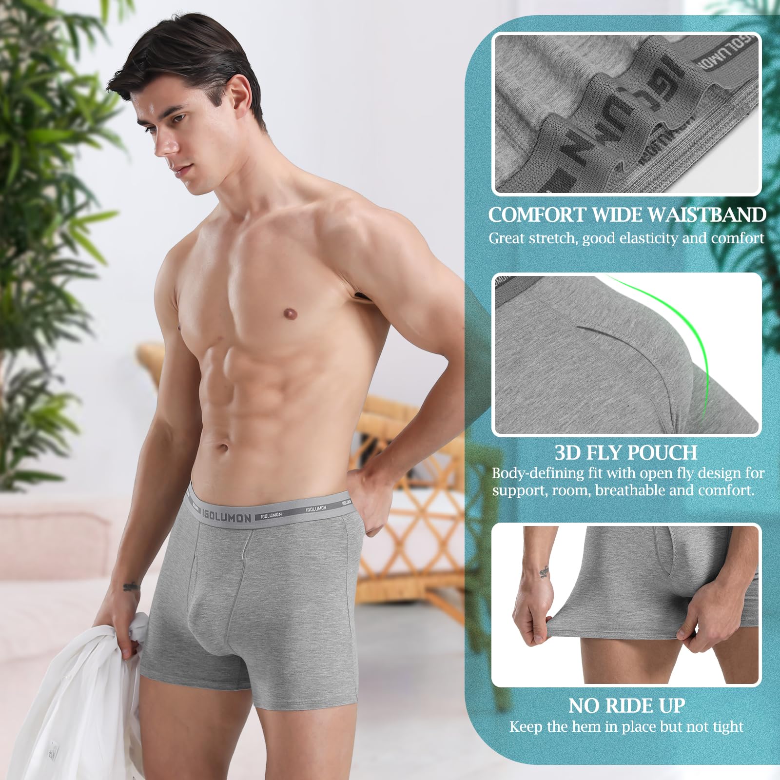Foto 4 pulgar | Calzoncillos Tipo Bóxer Igolumon, Ropa Interior Para Hombre, Paquete De 6 Unidades, Bambú Rayón - Venta Internacional.