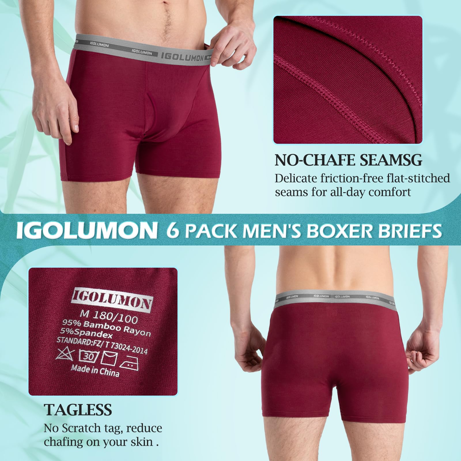 Foto 5 pulgar | Calzoncillos Tipo Bóxer Igolumon, Ropa Interior Para Hombre, Paquete De 6 Unidades, Bambú Rayón - Venta Internacional.