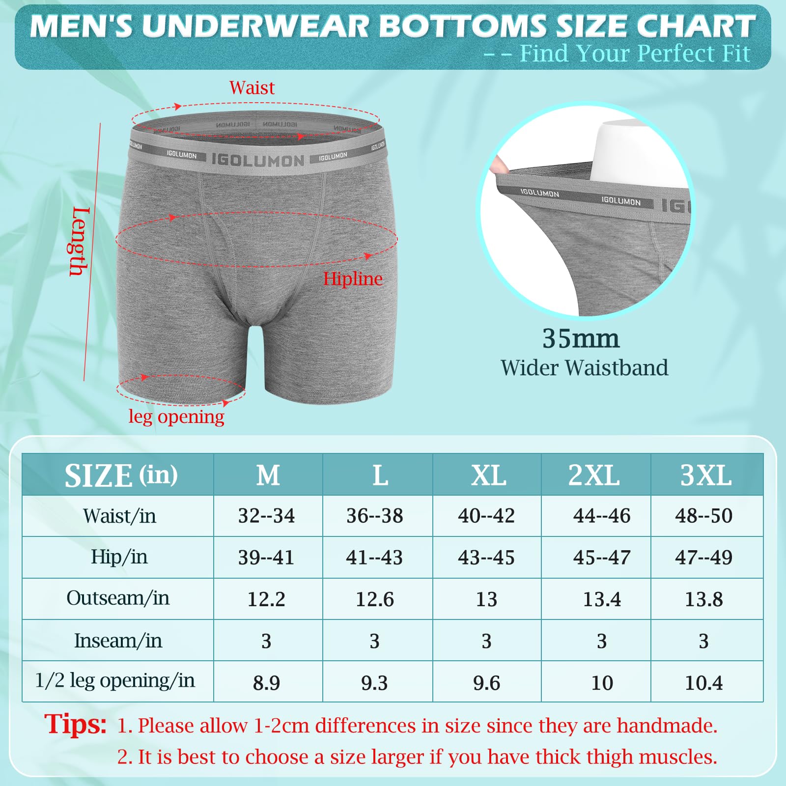 Foto 6 | Calzoncillos Tipo Bóxer Igolumon, Ropa Interior Para Hombre, Paquete De 6 Unidades, Bambú Rayón - Venta Internacional.