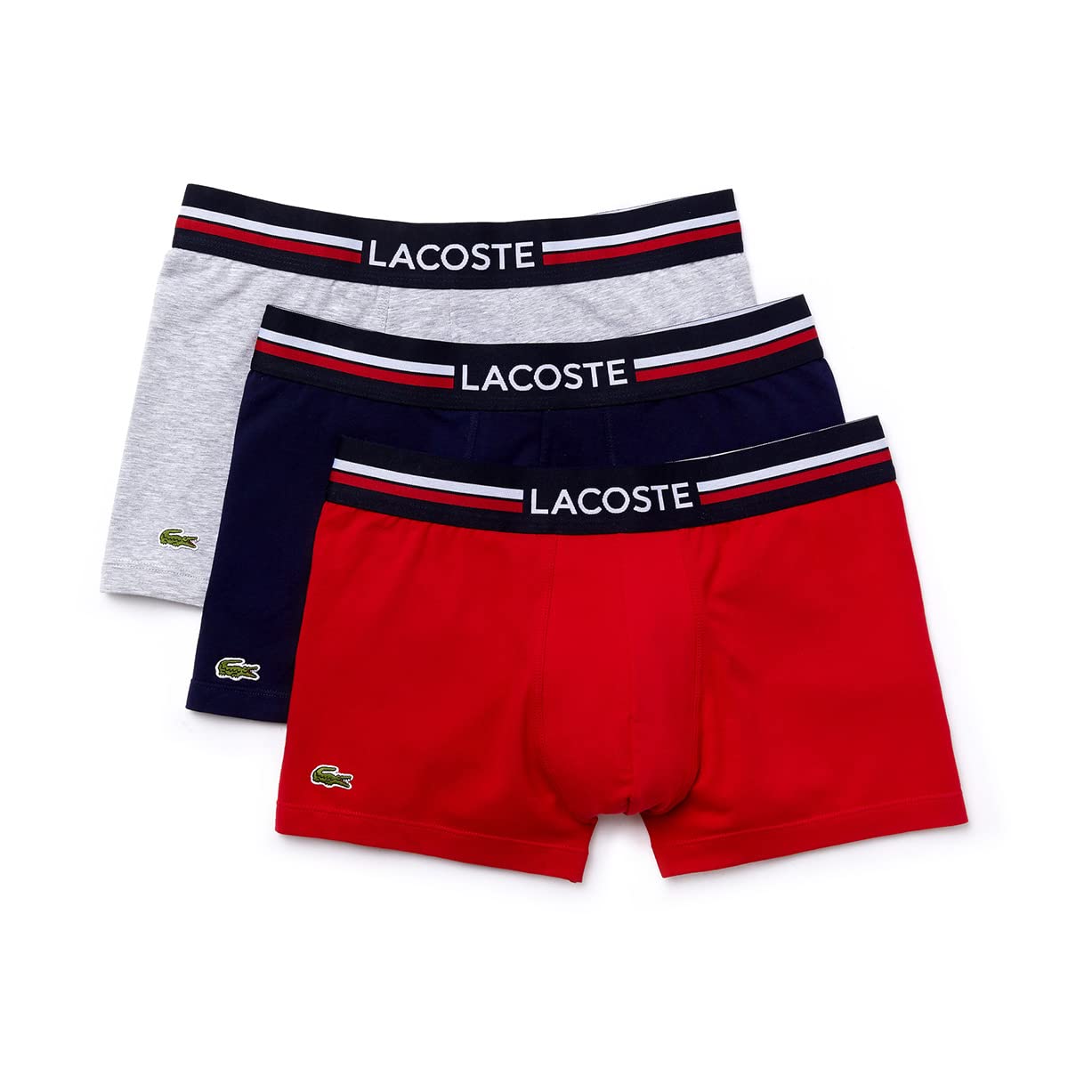 Foto 1 | Calzoncillos Tipo Bóxer Lacoste De Algodón Elástico Con Estampado De Cocodrilo Grande, Paquete De 3 - Venta Interna