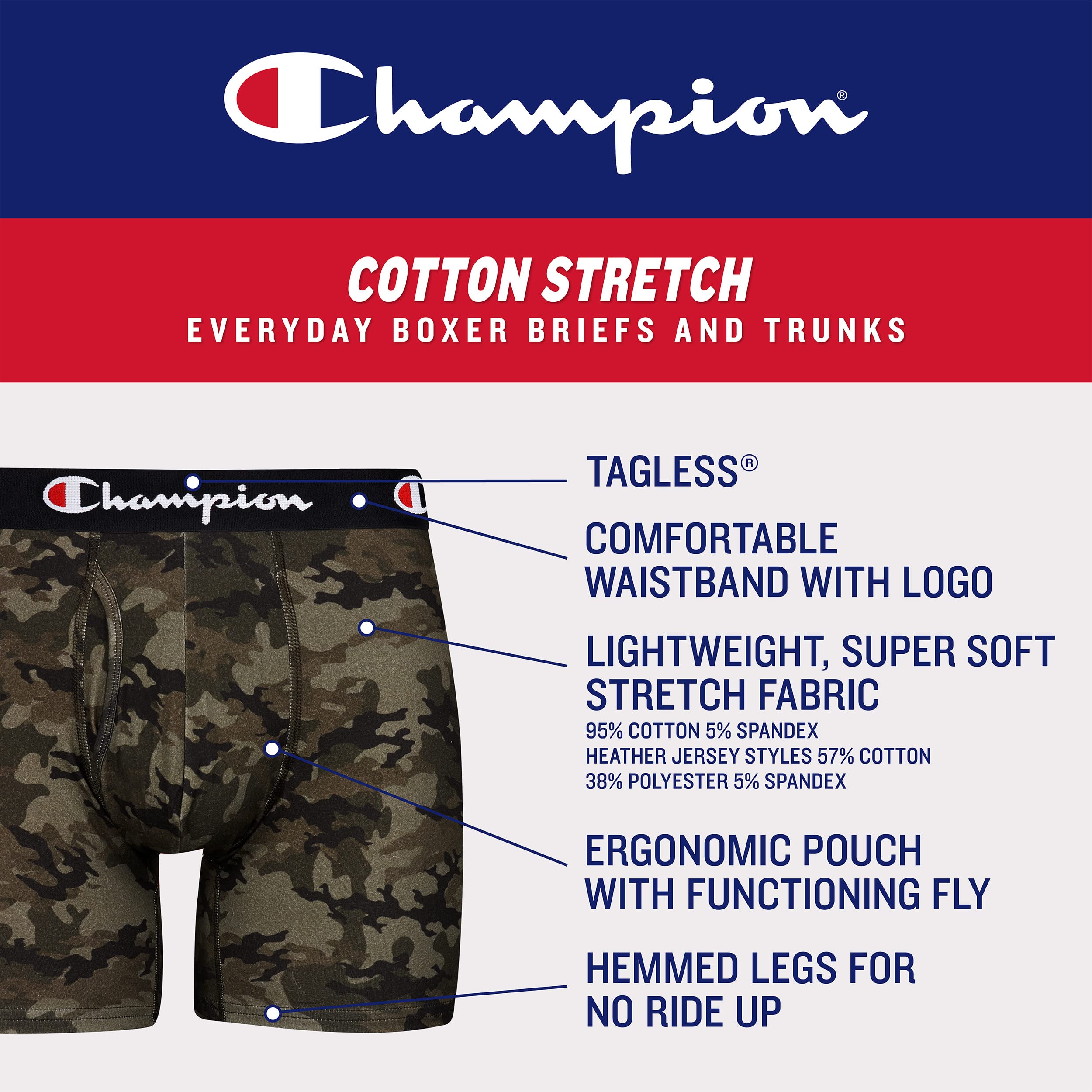 Foto 4 | Calzoncillos Boxer Champion Everyday De Algodón Elástico Para Hombre, Color Negro Y Gris - Venta Internacional.