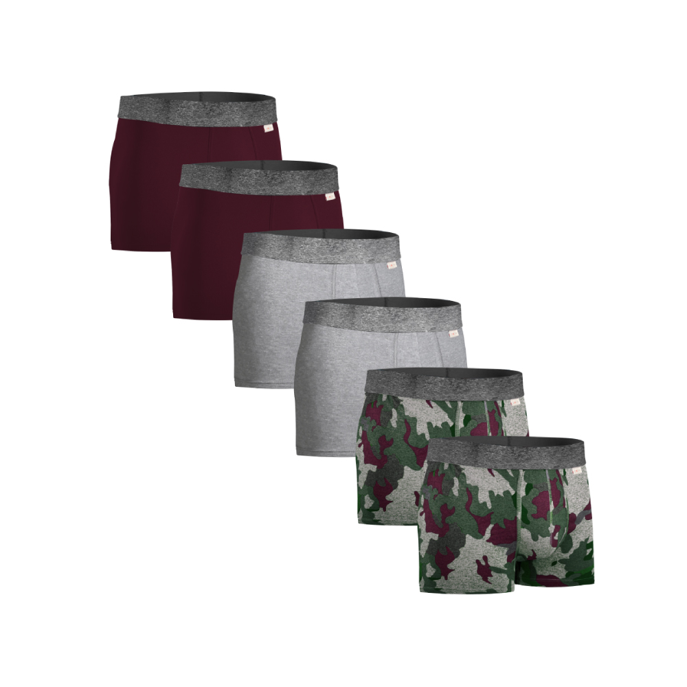 Boxer Zaga Corto 6 Piezas Camuflaje Vino