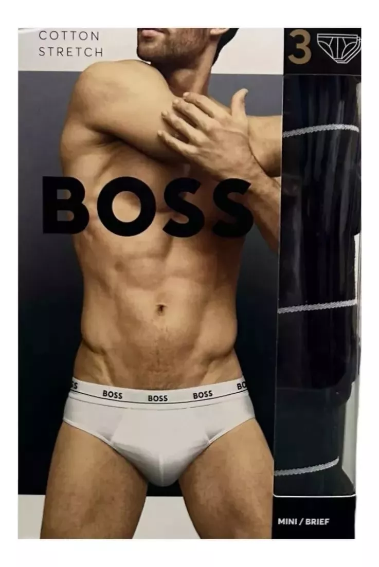 Foto 4 | Trusa Boss Cotton Stretch Negro Algodón 3 Pack