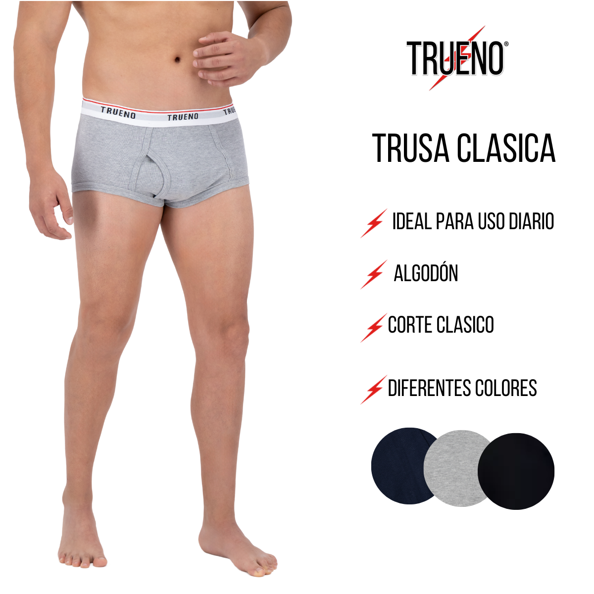 Foto 3 pulgar | Trusa Trueno de Algodón Corte Clásico Ropa Interior 3 Piezas para Hombre