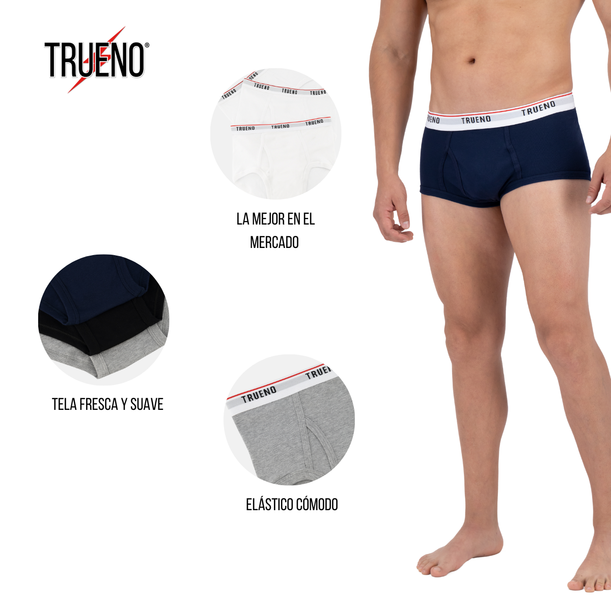 Foto 4 pulgar | Trusa Trueno de Algodón Corte Clásico Ropa Interior 3 Piezas para Hombre