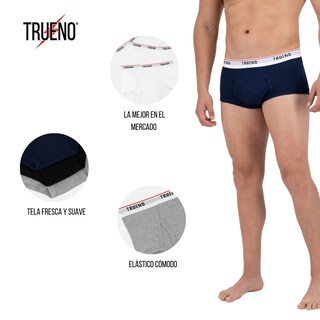 Foto 3 | Trusa Trueno de Algodón Corte Clásico Ropa Interior 3 Piezas para Hombre