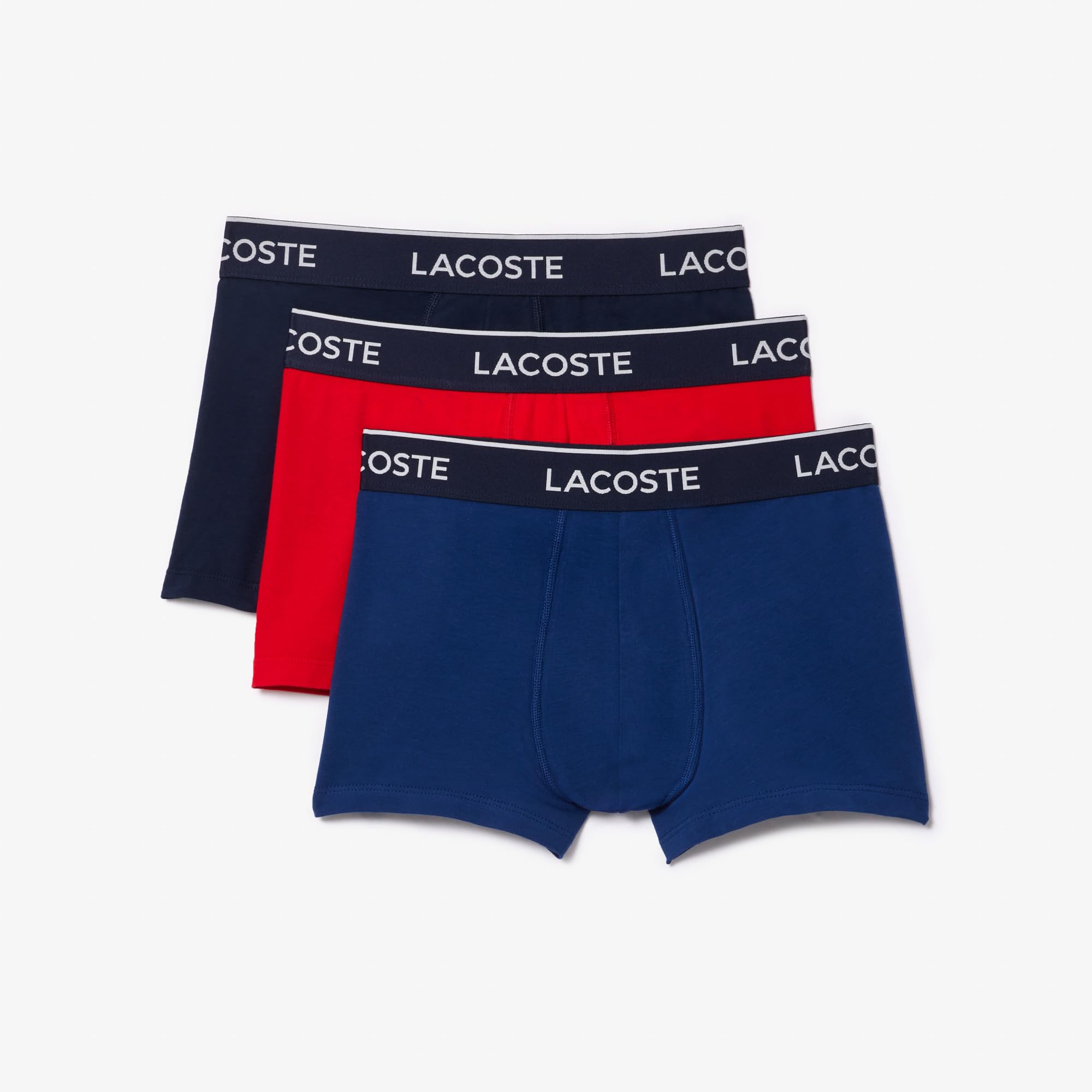 Trunks Lacoste Algodón Elástico Essentials Para Hombre, Paquete De 3 Unidades, Azul Marino, Rojo Y Azul - Venta