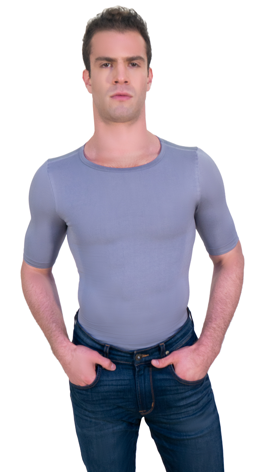 Foto 2 pulgar | Camiseta Faja De Hombre Cuello Redondo Con Mangas Gris I Love Shape M4003 T Xg