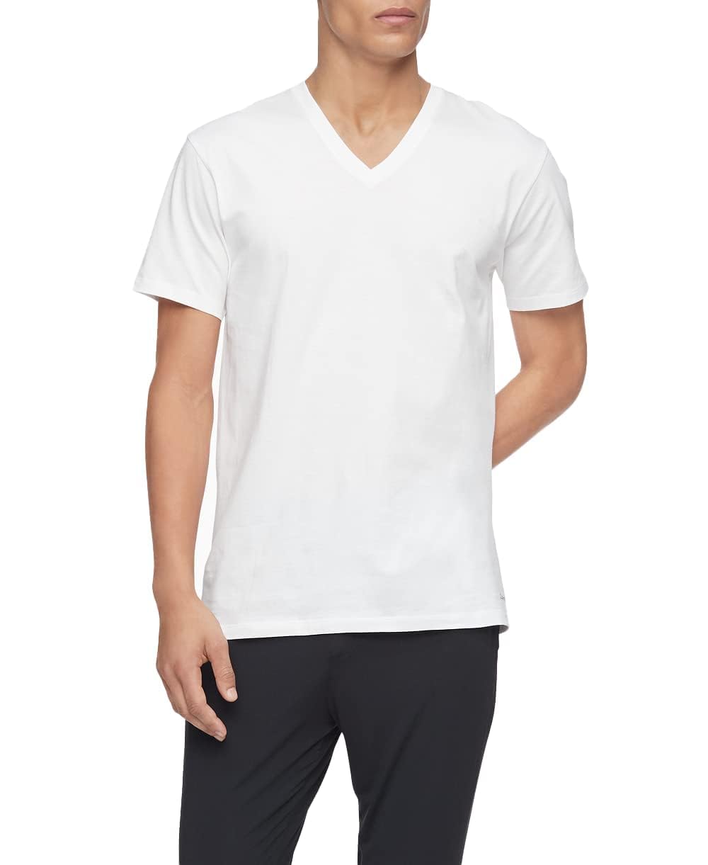 Foto 3 pulgar | Camiseta Calvin Klein Blanca Algodón Cuello en V para Hombre - Venta Internacional