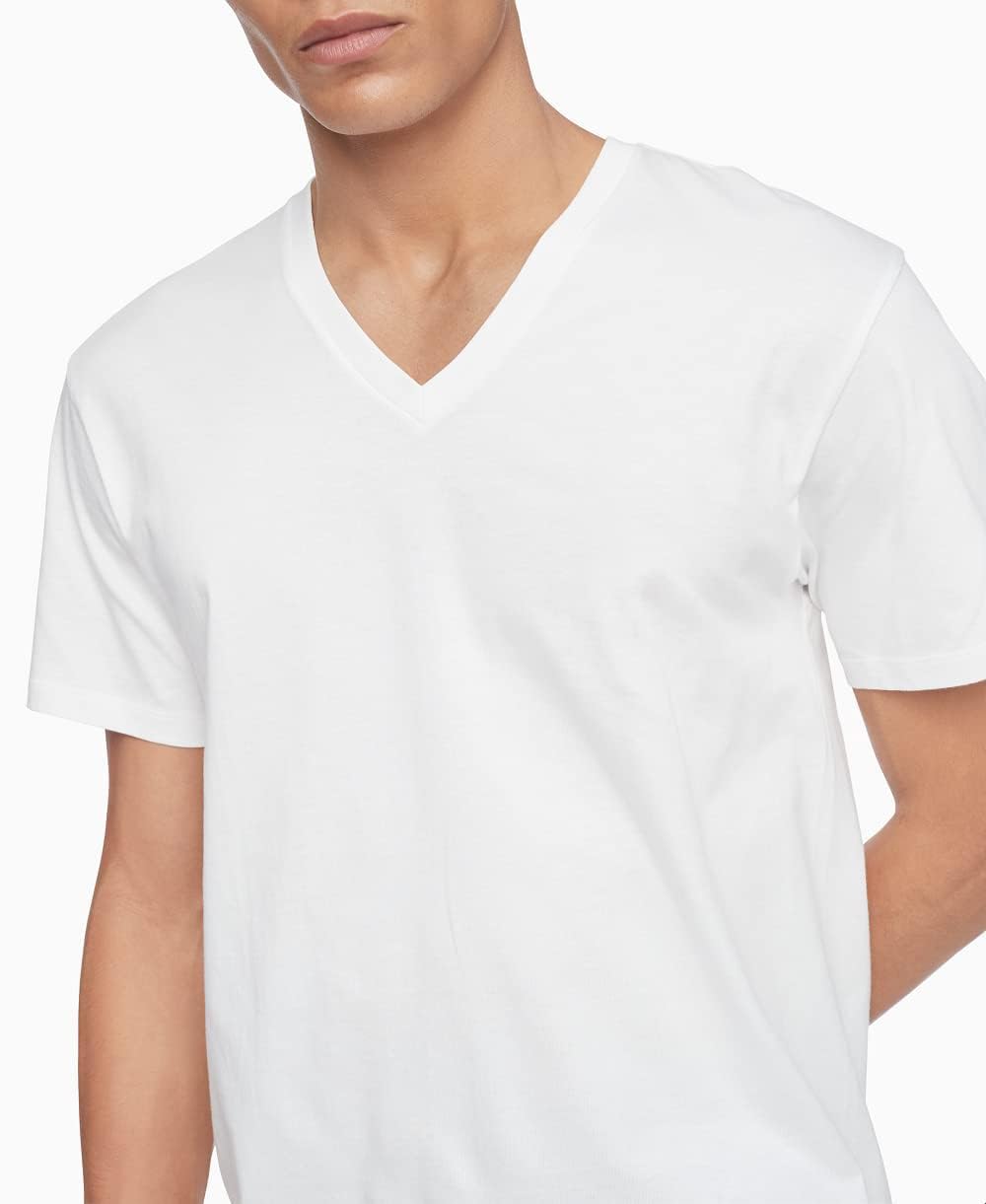 Foto 4 pulgar | Camiseta Calvin Klein Blanca Algodón Cuello en V para Hombre - Venta Internacional