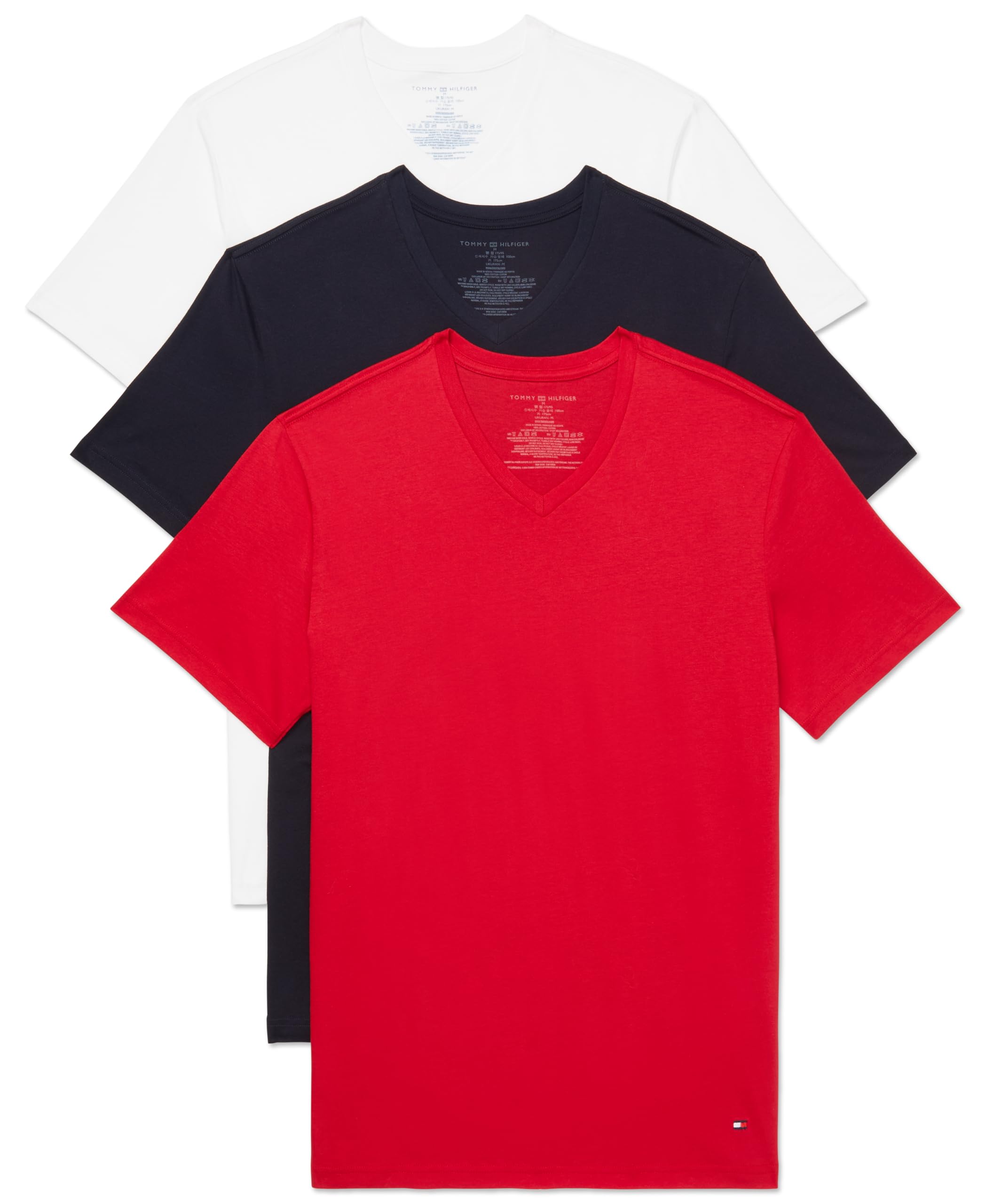 Camisetas Tommy Hilfiger De Algodón Clásico Con Cuello En V Para Hombre, X3 - Venta Internacional.