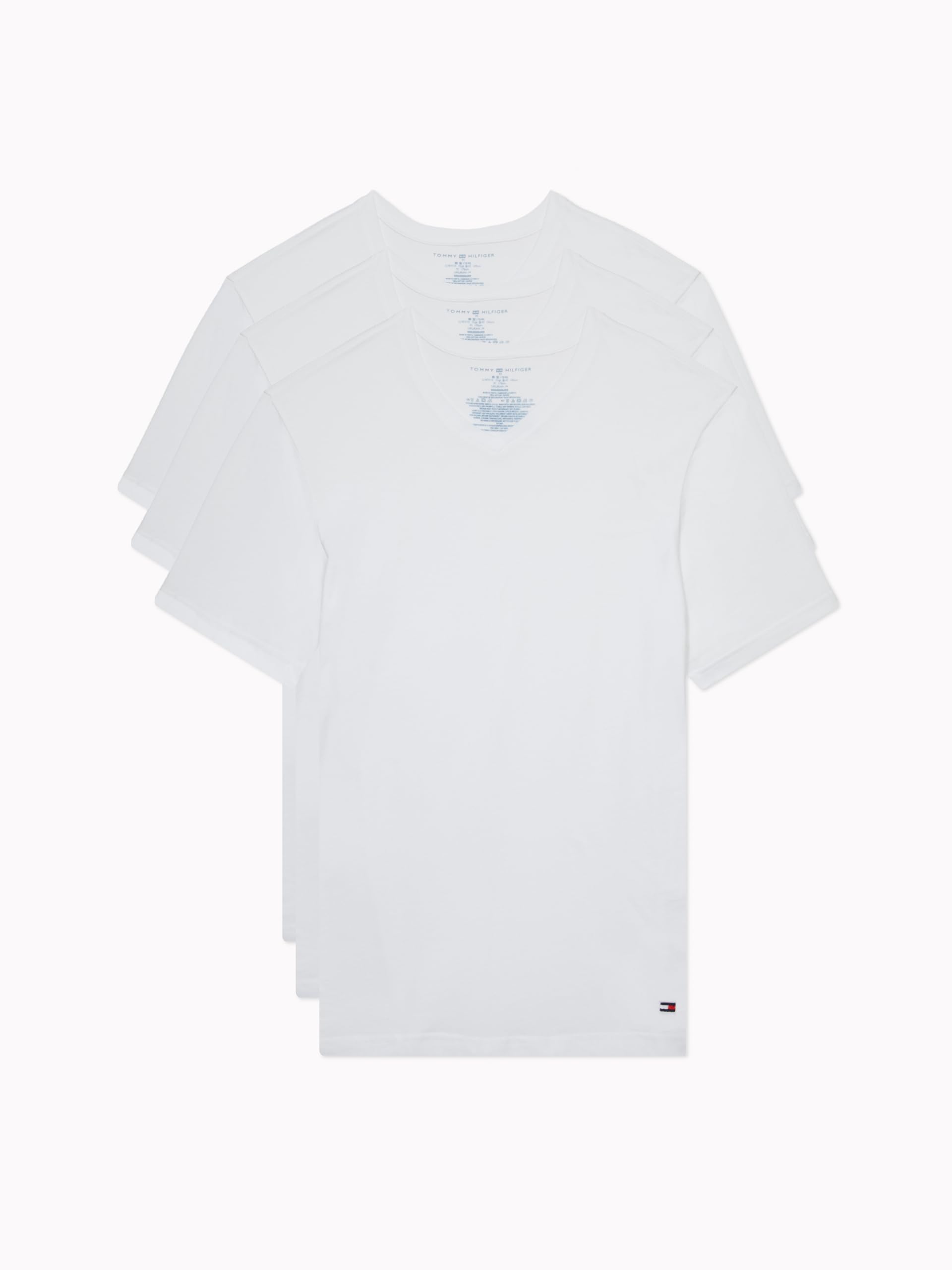 Camiseta Tommy Hilfiger De Algodón Con Cuello En V Para Hombre, Paquete De 3 Unidades, Color Blanco - Venta Internaci