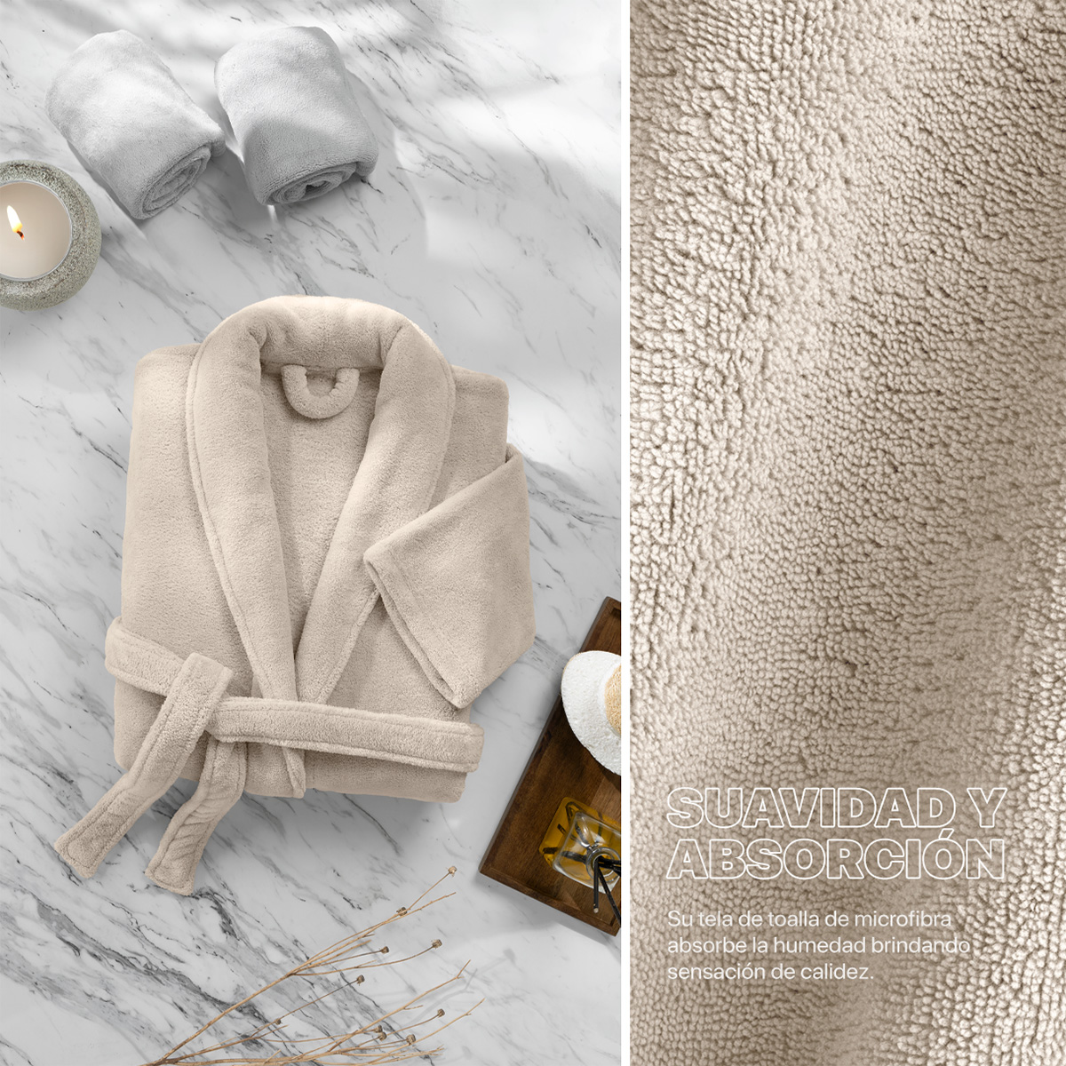 Foto 3 pulgar | Bata De Baño Unisex Unitalla Real Textil Beige Absorbente