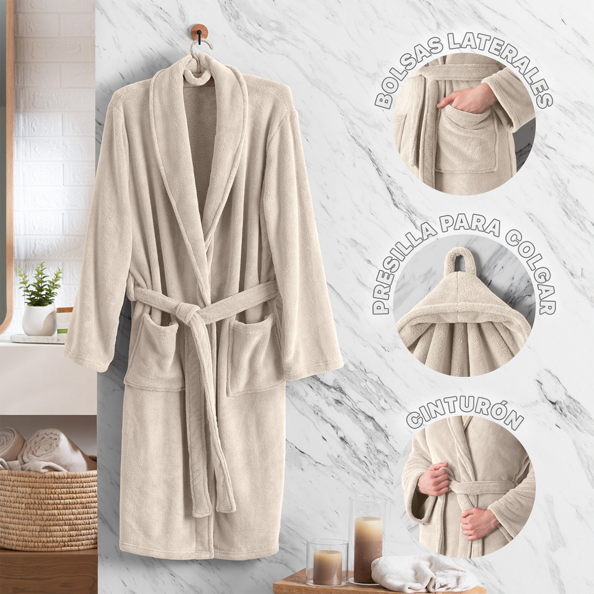 Foto 4 pulgar | Bata De Baño Unisex Unitalla Real Textil Beige Absorbente