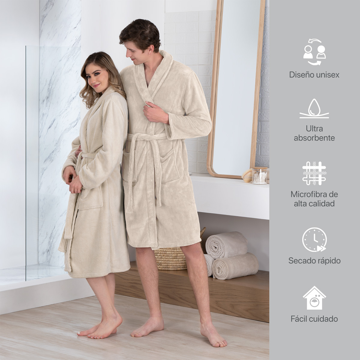 Foto 6 pulgar | Bata De Baño Unisex Unitalla Real Textil Beige Absorbente