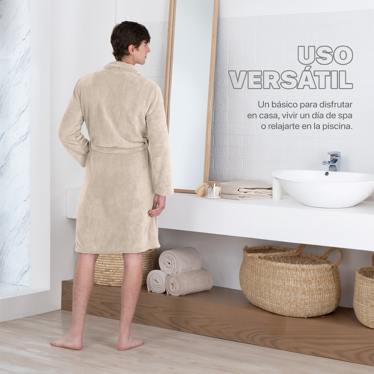 Foto 7 pulgar | Bata De Baño Unisex Unitalla Real Textil Beige Absorbente