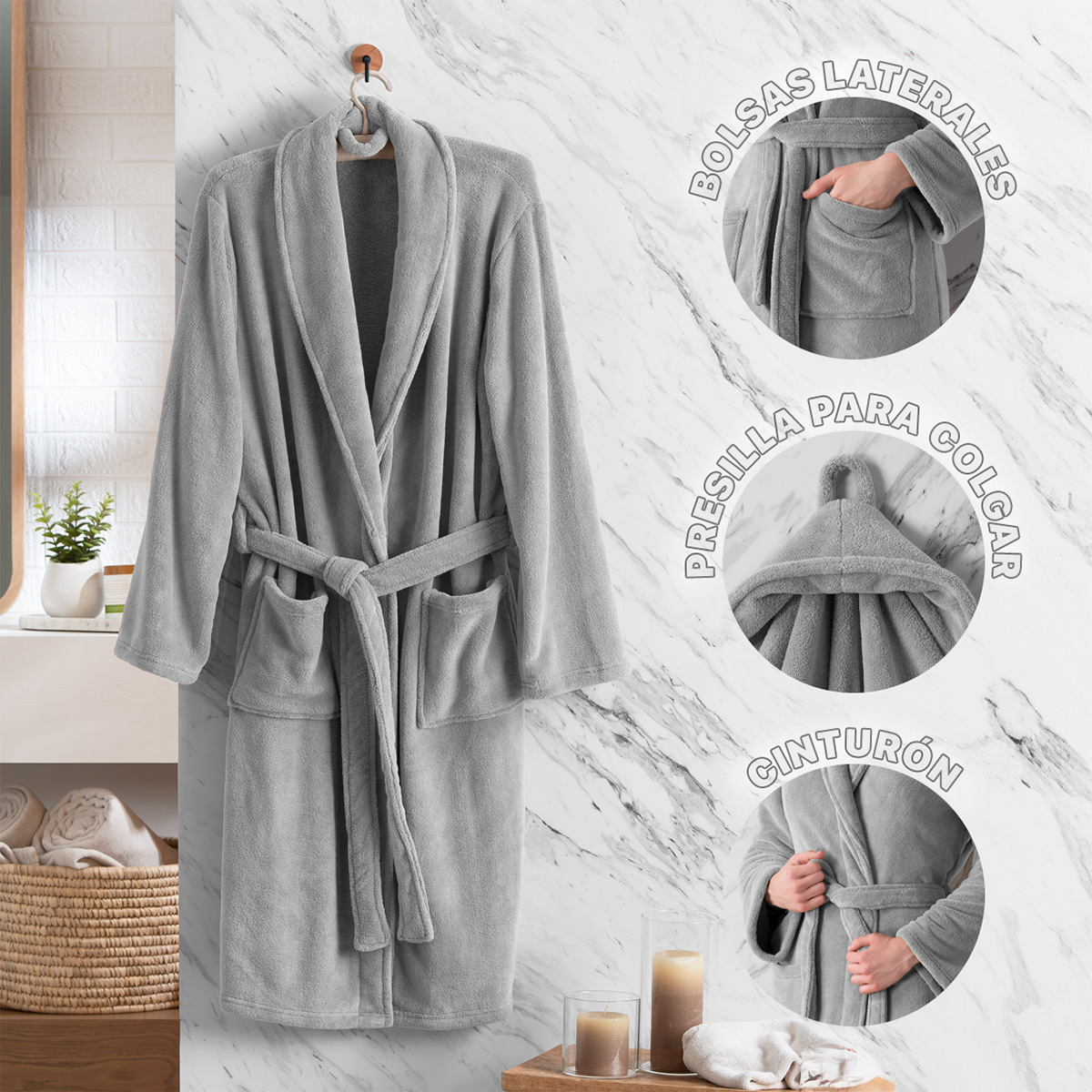 Foto 4 pulgar | Bata De Baño Unisex Unitalla Real Textil Gris Absorbente