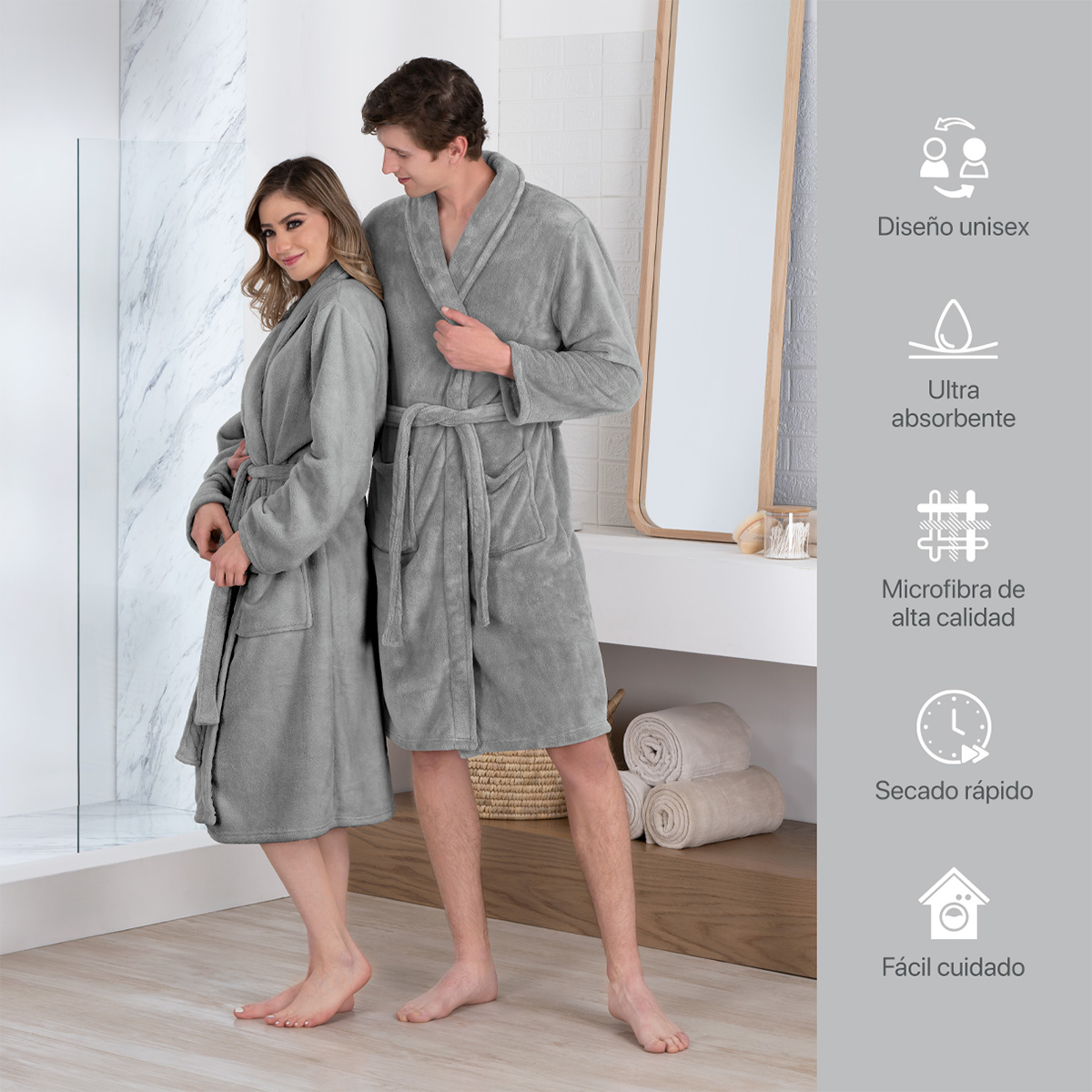 Foto 6 pulgar | Bata De Baño Unisex Unitalla Real Textil Gris Absorbente